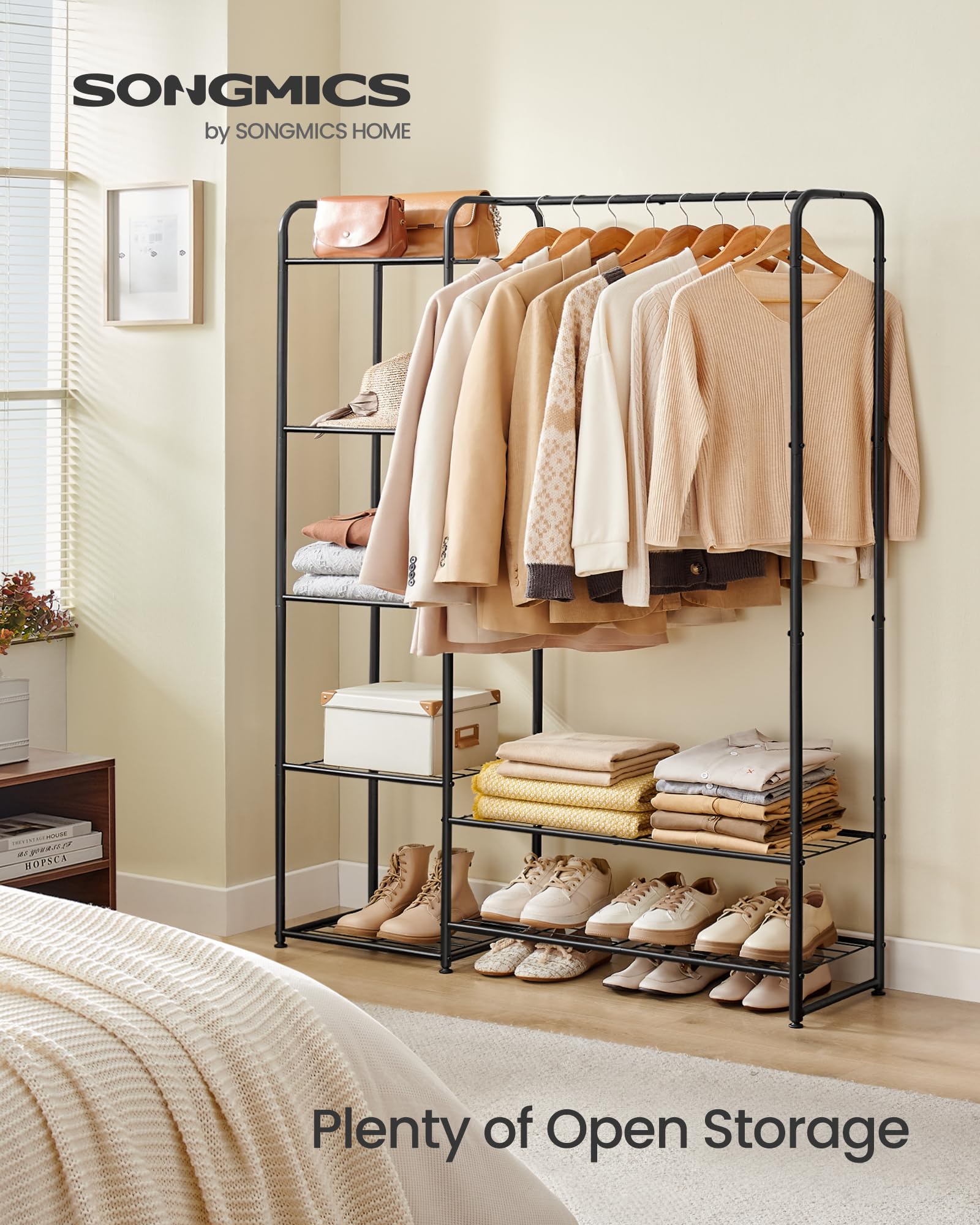 SONGMICS Open Wardrobe Clothes Rack - 112W cm, Ink Black | Alloy Steel | Freestanding 3