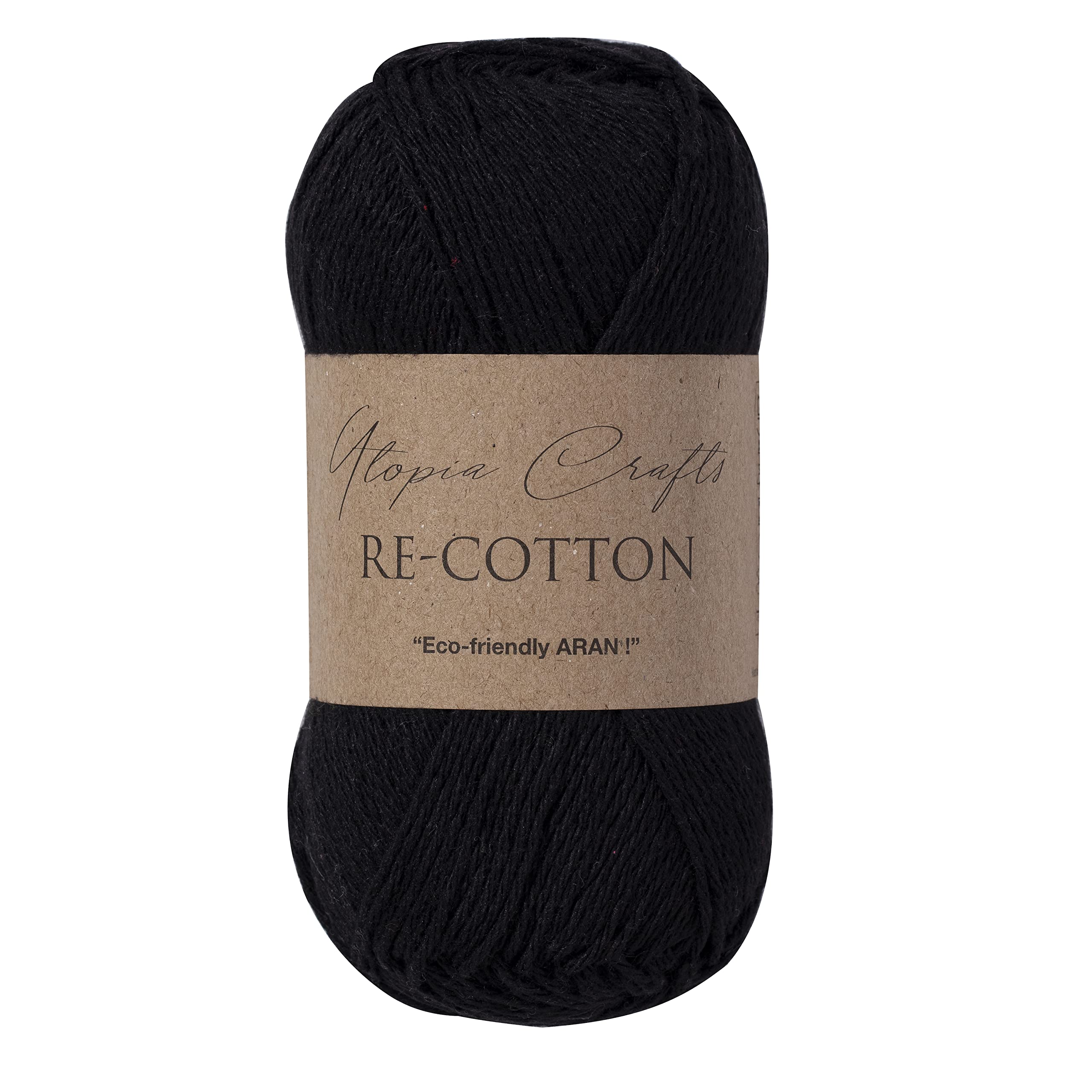 Utopia Crafts Re-Cotton DK Knitting Yarn - 100g Black | 80% Recycled Cotton | 2mm Thickness 1