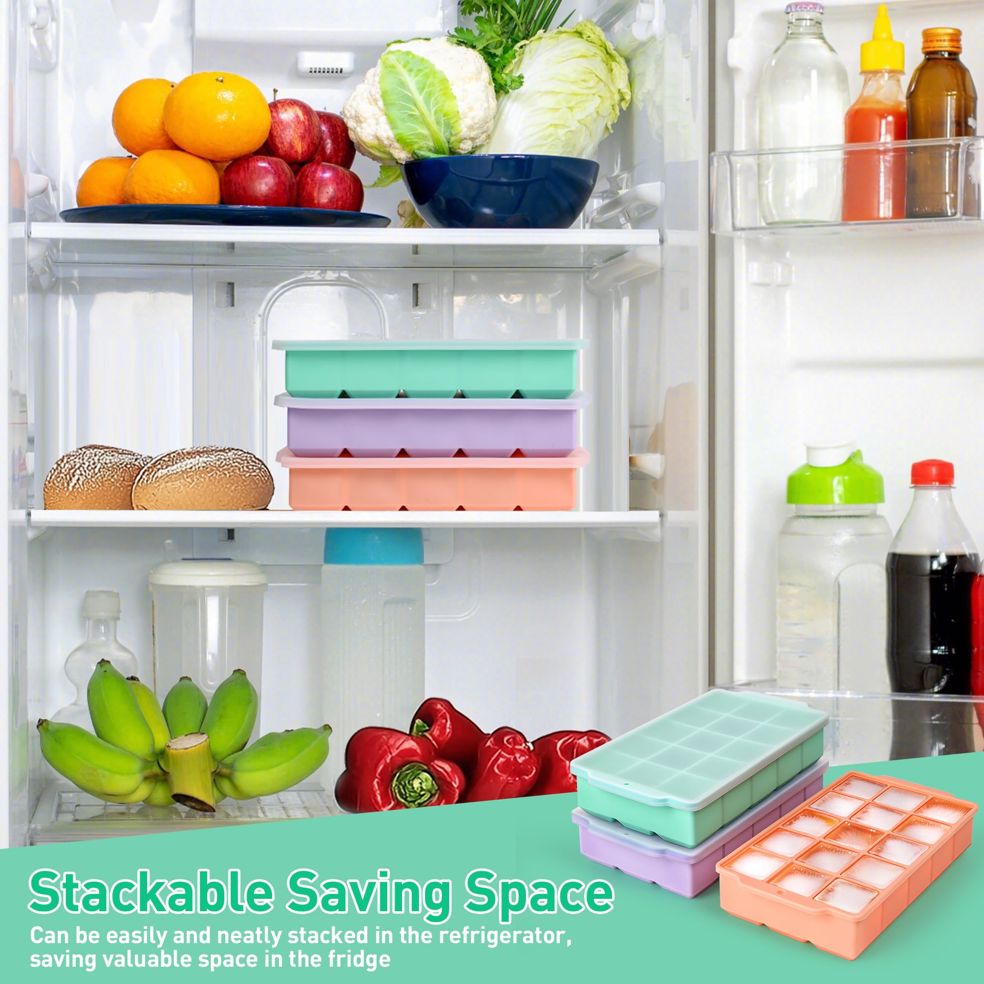 Lychico Silicone Ice Cube Tray with Lid - 3 Pack Easy-Release, Food Grade | 45 Cubes Total 6