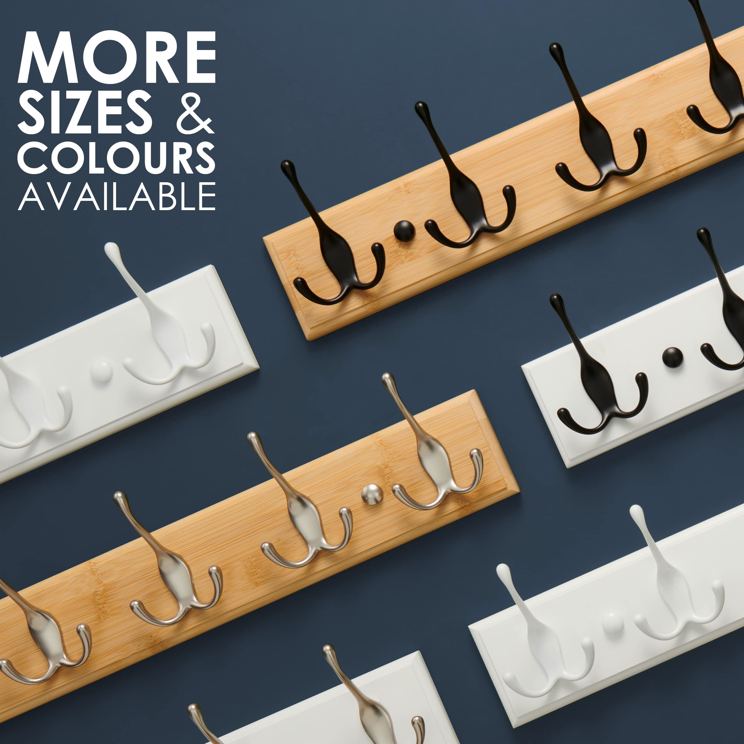 LARHN Wall-Mounted Coat Rack - 4 Matt-Nickel Triple Hooks on Bamboo Base | 42 cm Width 6