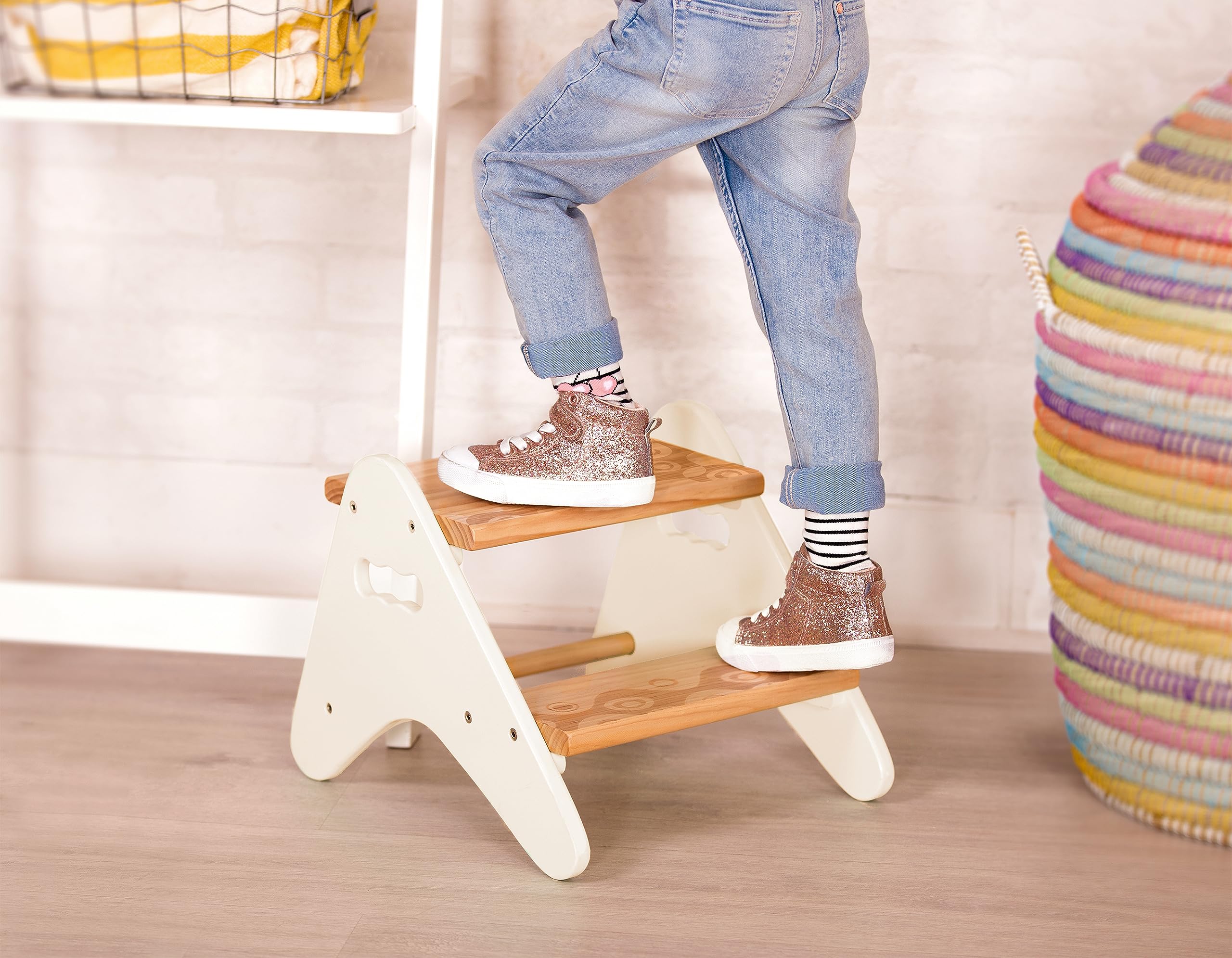 B. toys 2-Step Wooden Stool for Kids | Ivory & Wood Finish | Supports up to 70 kg 7