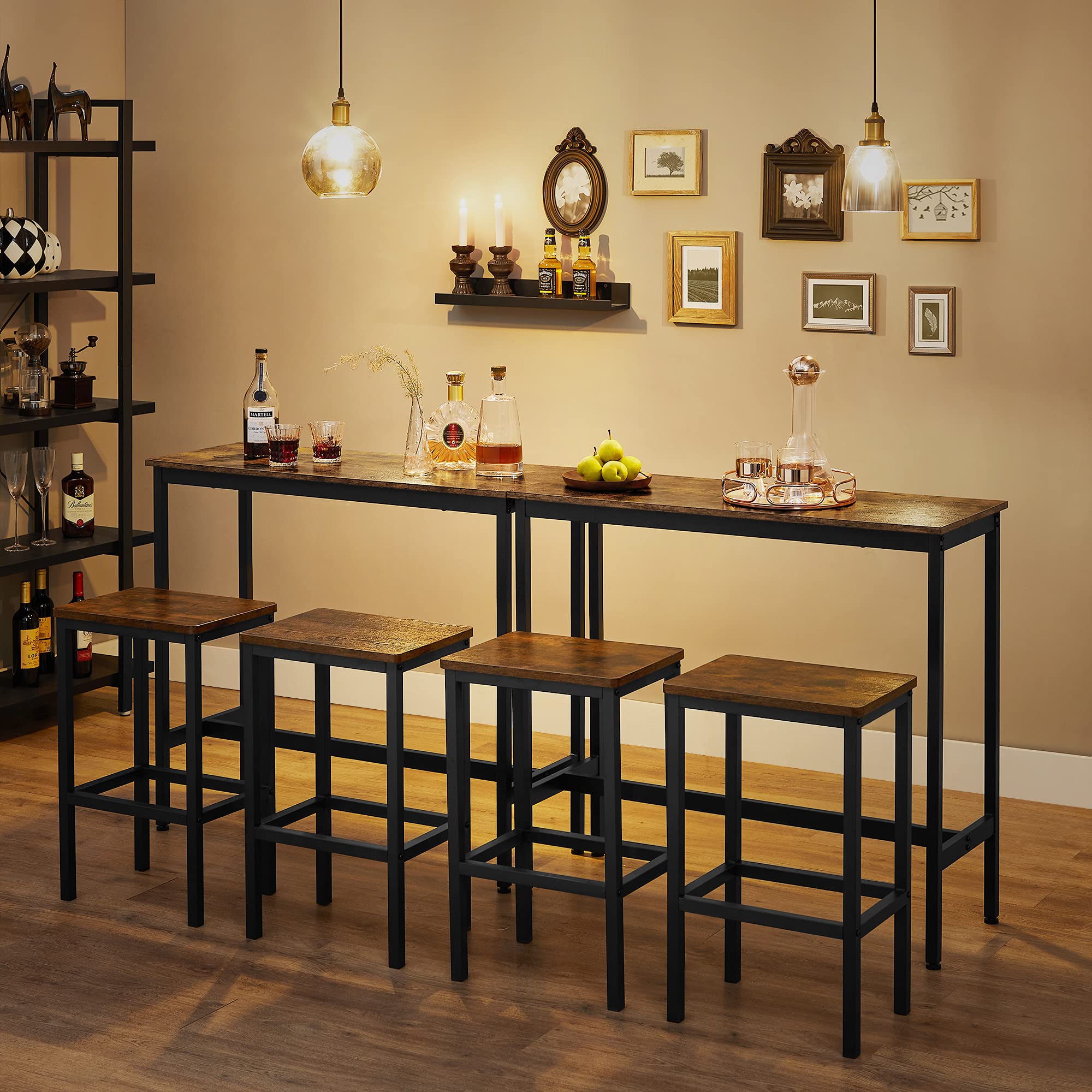 VASAGLE Bar Set - Rustic Brown & Black Dining Table with 2 Stools | 100x40cm Tabletop 4