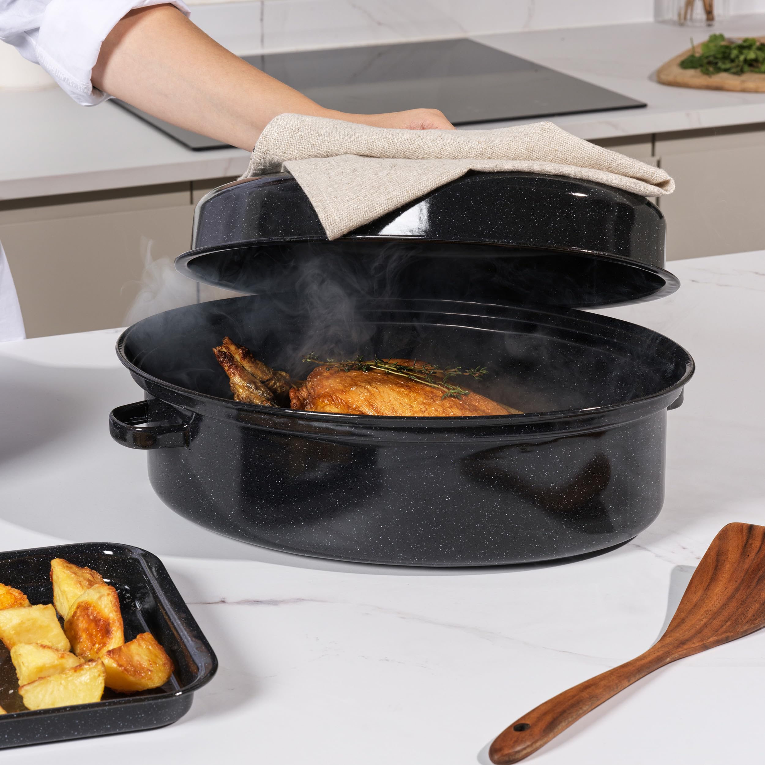 Salter Self-Basting Roaster - 38cm Oval, PFAS-Free Vitreous Enamel, Oven Safe to 230°C 6