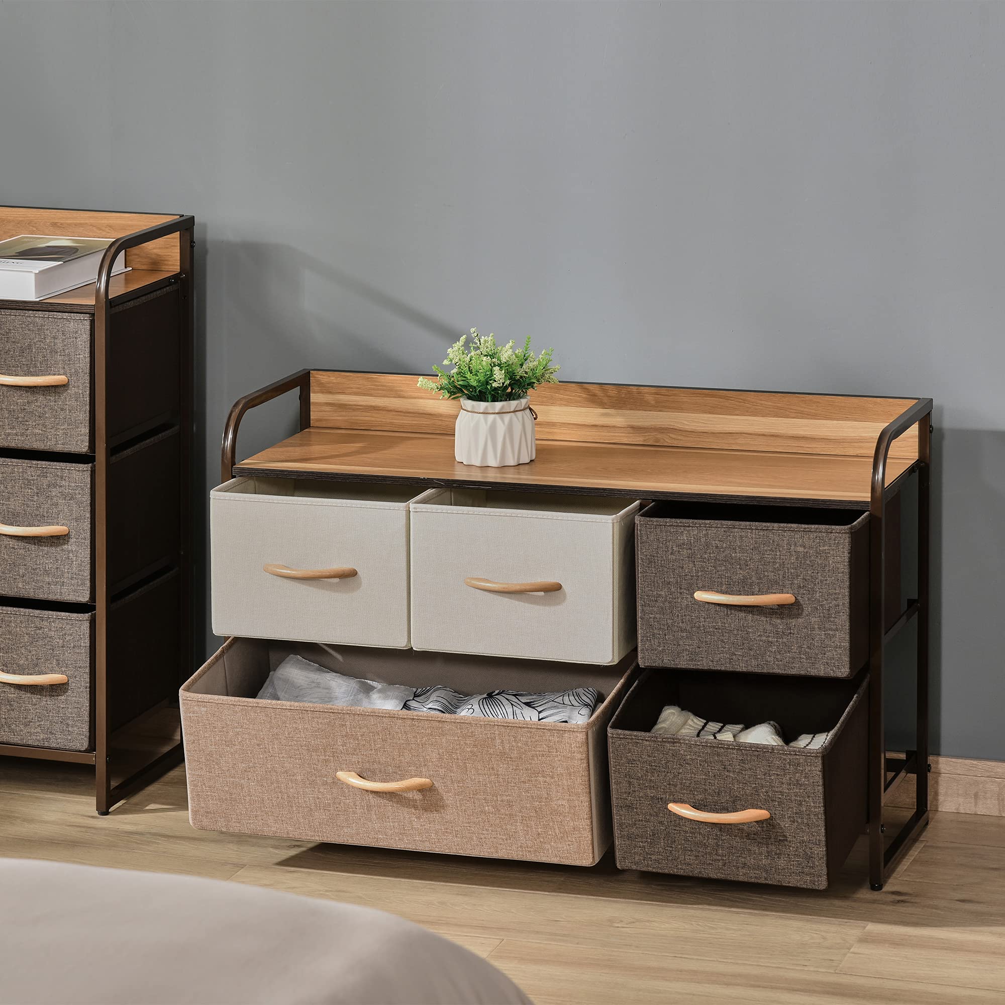 HOMCOM 5-Drawer Fabric Chest of Drawers - Metal Frame | 58H x 87.5W cm | Max Load 38kg 7