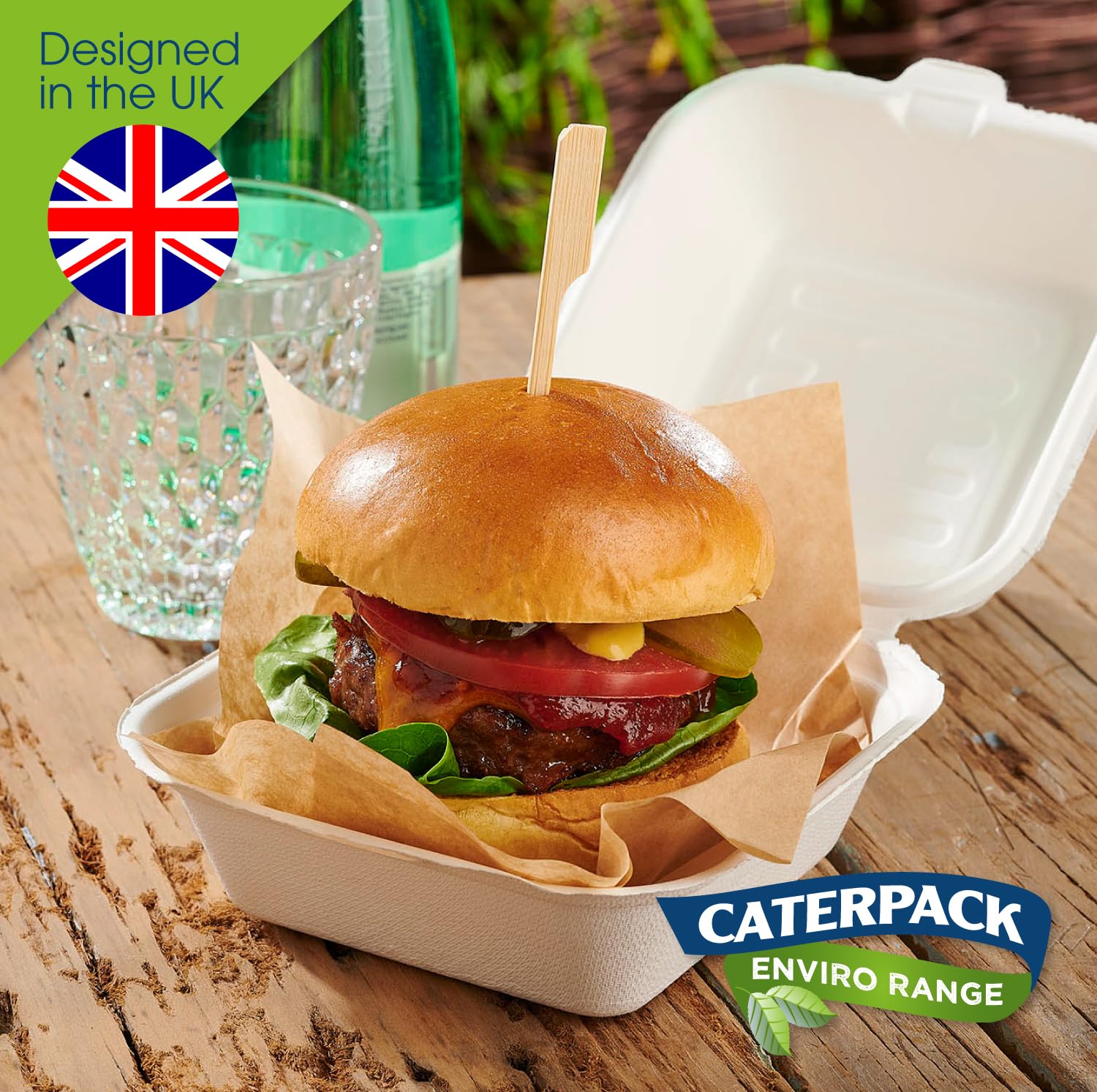 Caterpack Enviro Range Burger Boxes - Biodegradable, Microwave/Freezer Safe | 50 Pack, 6x6" 4