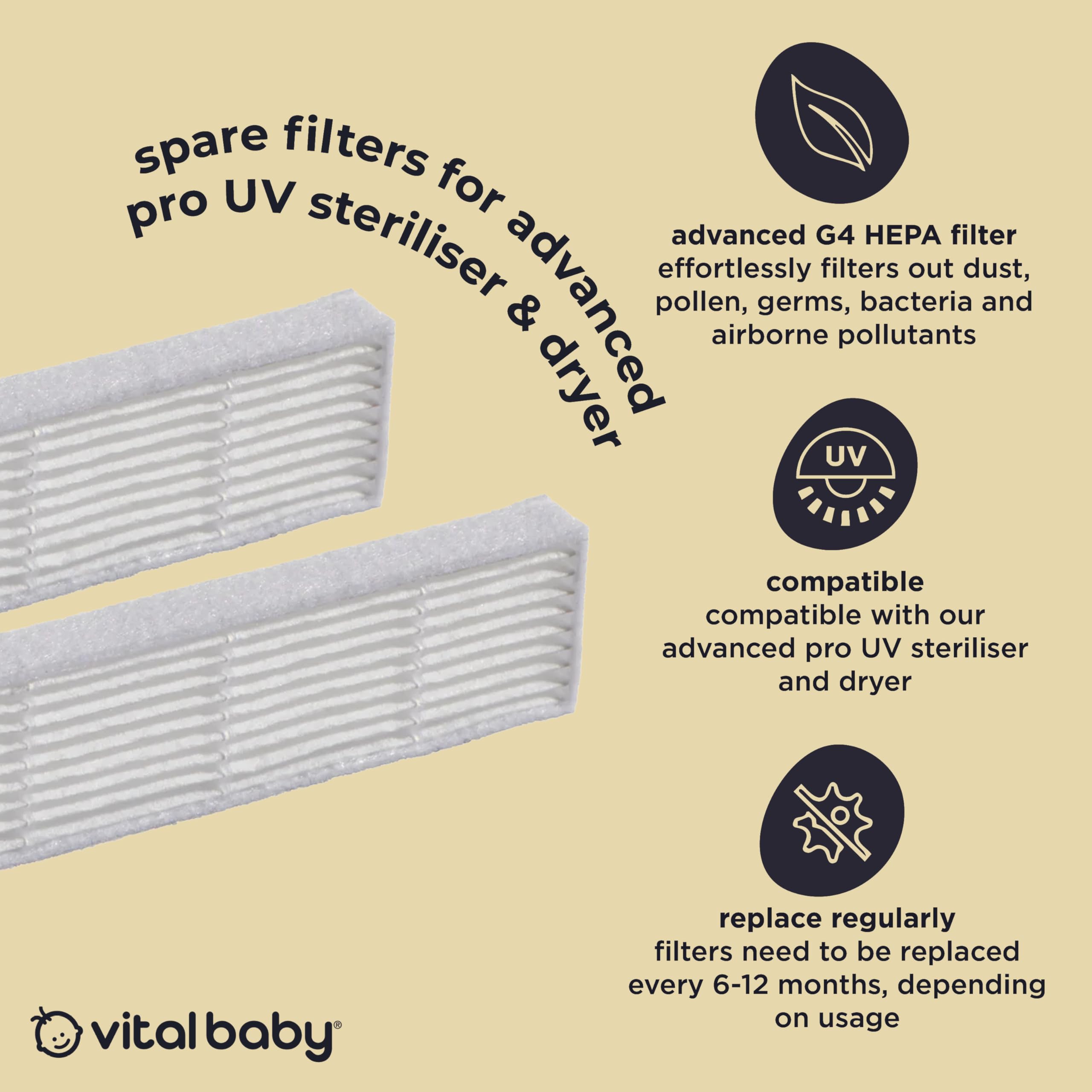 Vital Baby Nurture Replacement HEPA Filter for Advanced pro UV Steriliser | 2 Count Pack | White 3