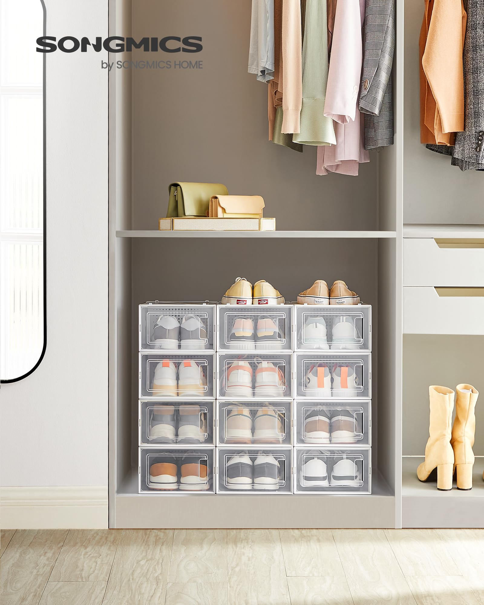 SONGMICS Shoe Boxes - Pack of 15 Stackable Organisers | Fits UK Size 9 | Foldable 2