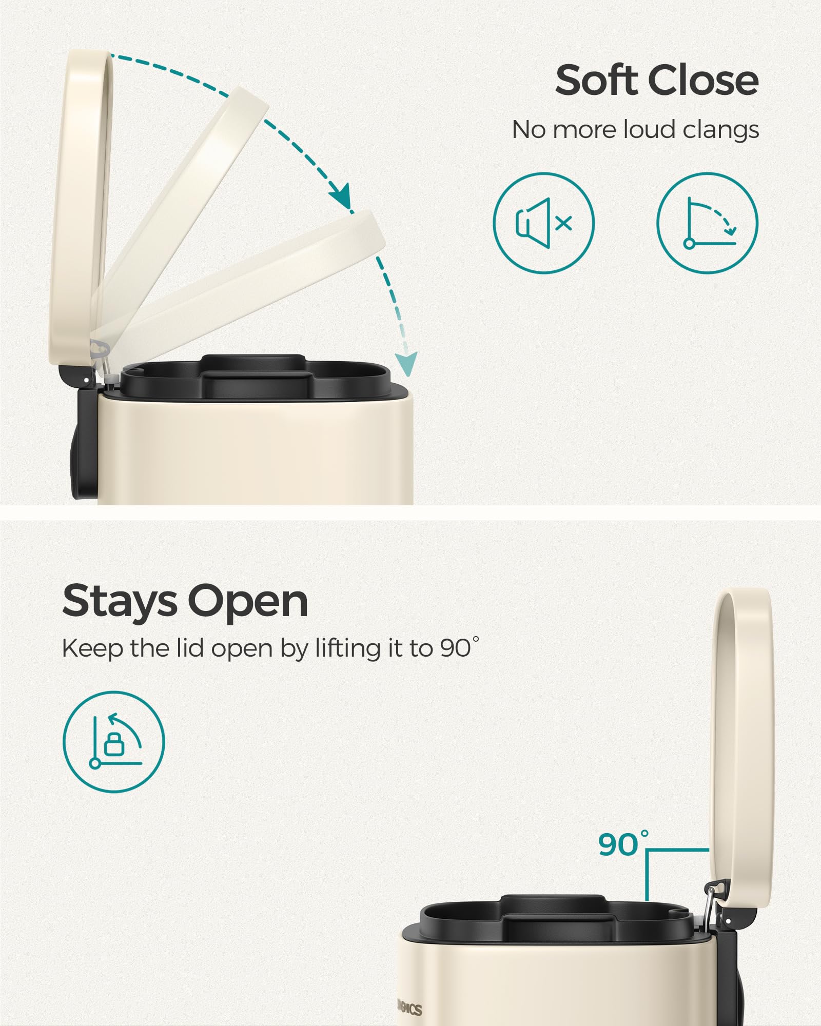 SONGMICS 30 L Kitchen Bin - Soft Close Pedal Operation | Sand Beige Steel 3