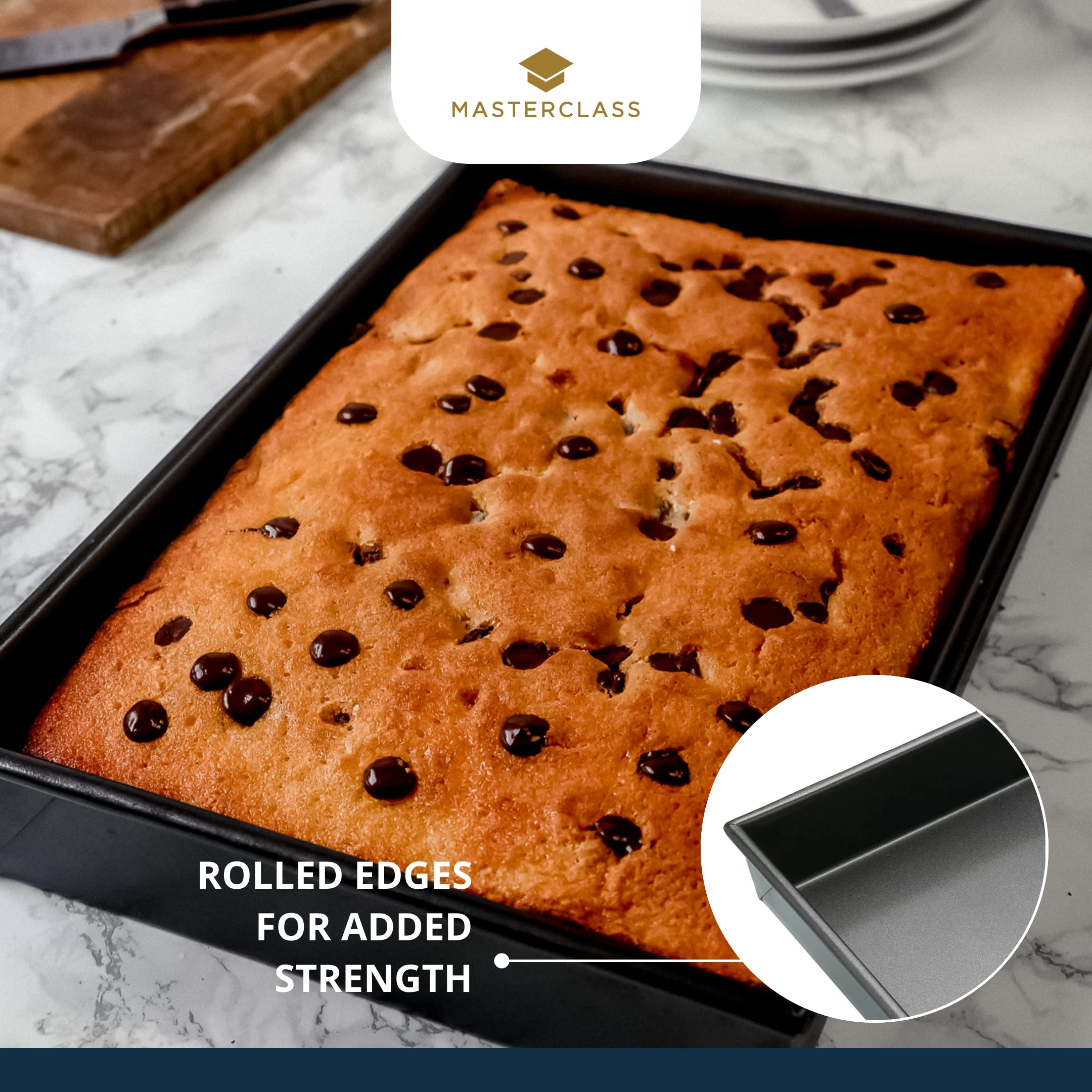 MasterClass Carbon Steel Deep Rectangular Cake Tin - 35 x 24 cm | PFOA Free Non-Stick | Grey 6