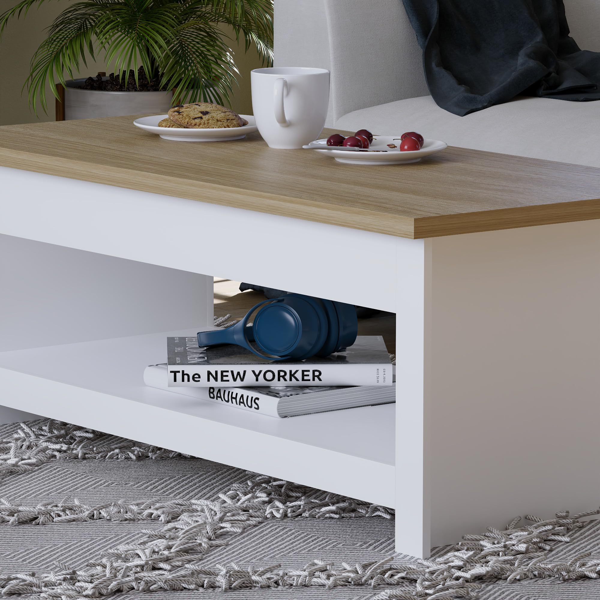 Vida Designs Arlington Coffee Table - Modern Design | 1 Shelf Storage | White & Oak Finish | 105cm Wide 5