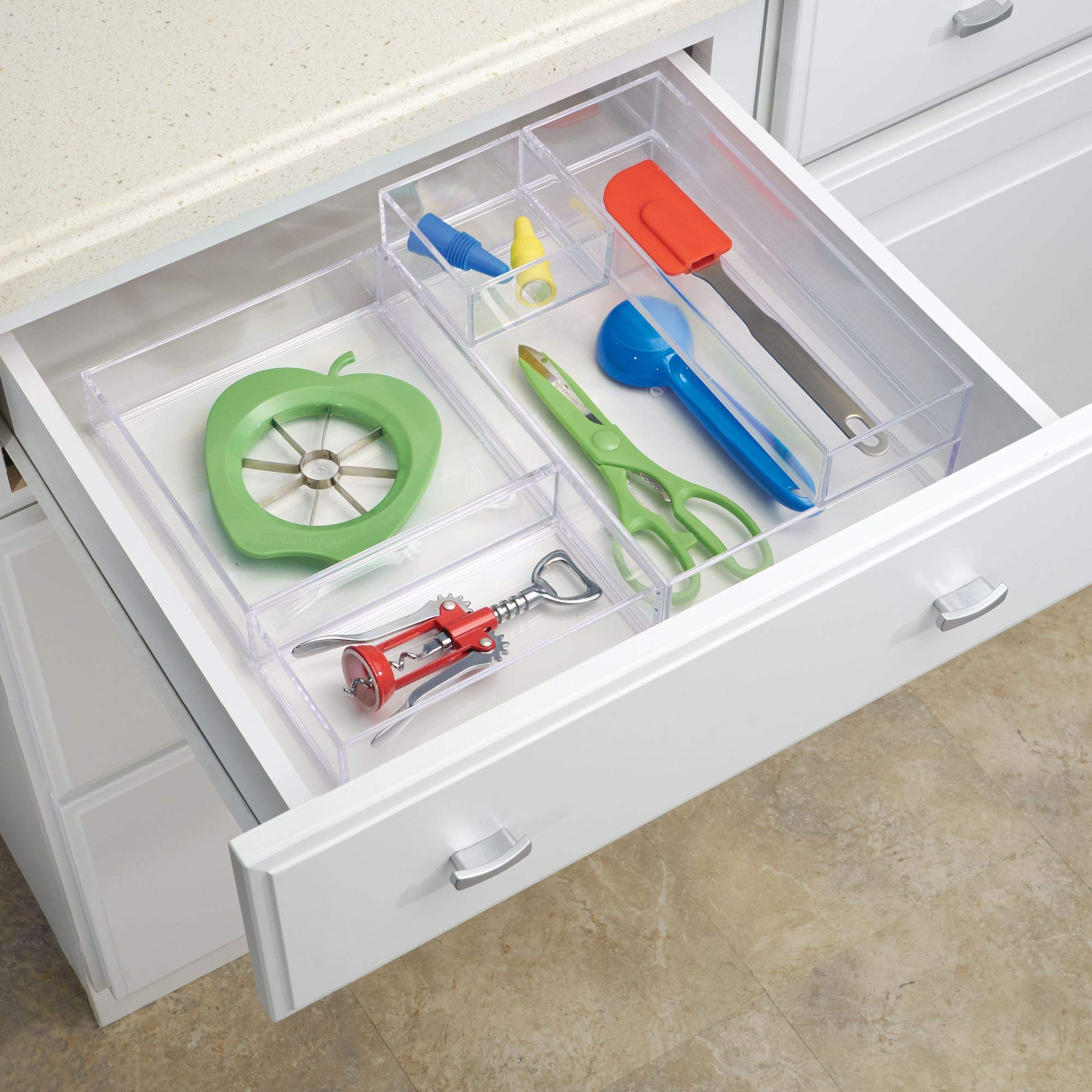 InterDesign Clarity Series Plastic Storage Box - Stackable Organiser for Cosmetics & Office | Clear | 10.1 cm x 20.3 cm 8