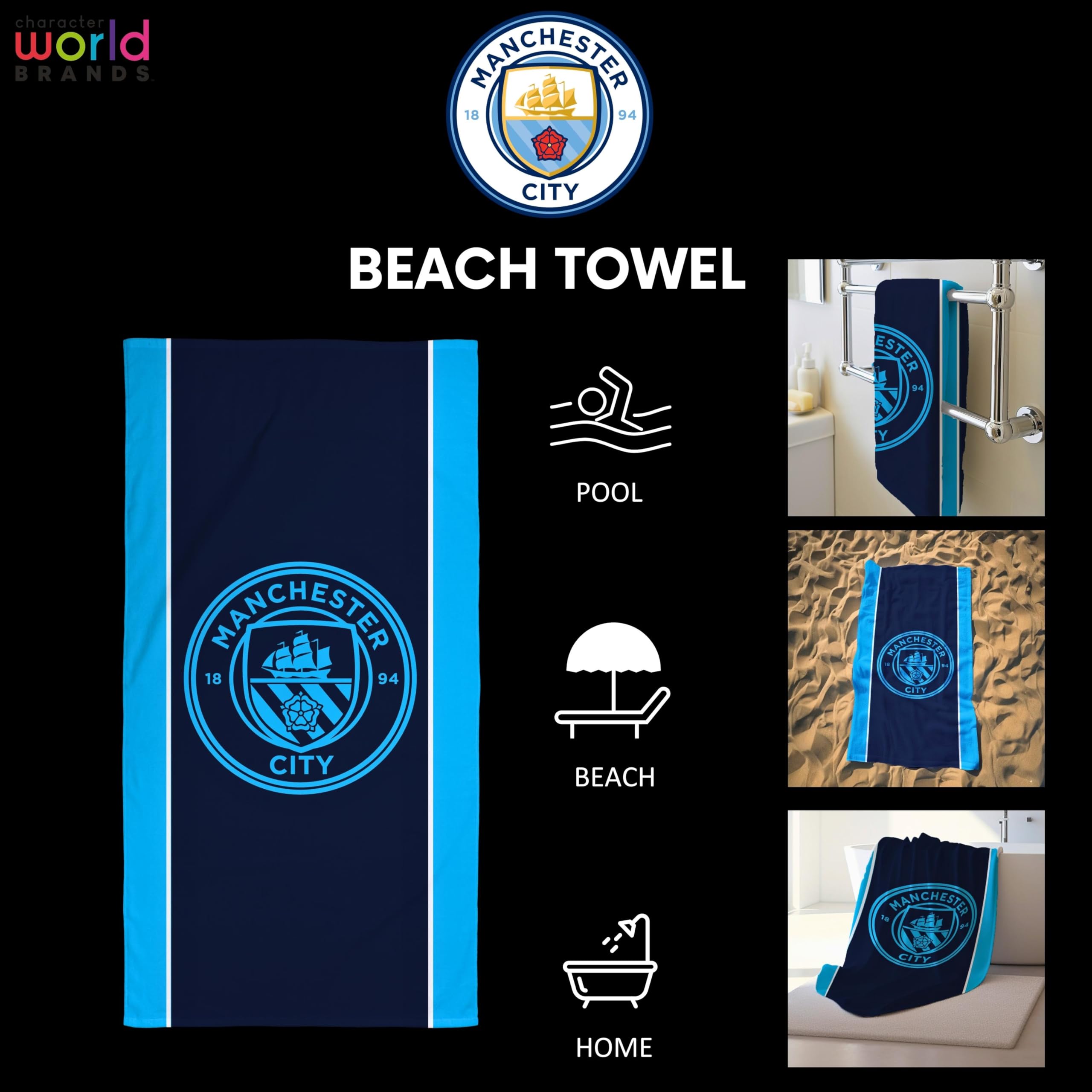 MANCHESTER CITY FC Beach Towel - Super Soft Cotton | 75 x 150 CM | Official Merchandise 2