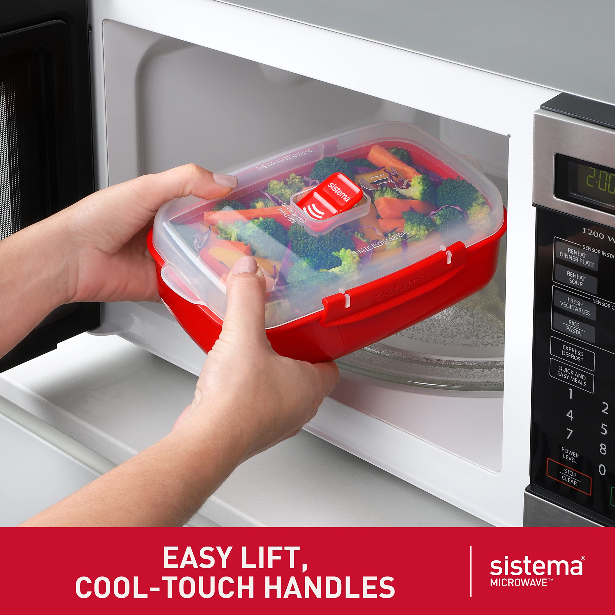 Sistema Heat and Eat Microwave Container Set - 3 Count (1.25 L, 525 ml) | BPA-Free, Red 4