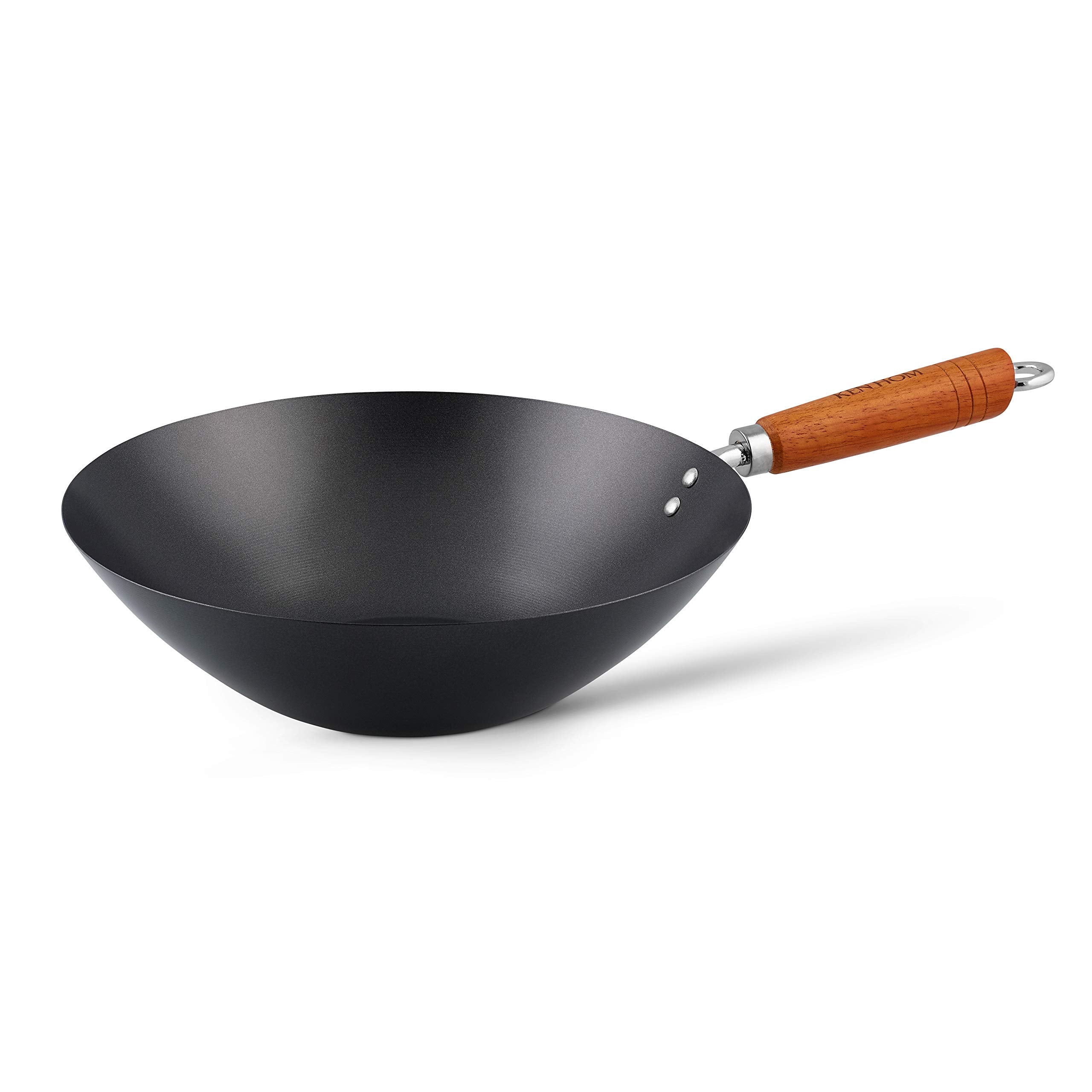 Ken Hom Carbon Steel Wok - 31cm Non-Stick Flat Base for Gas/Electric/Ceramic Hobs 1