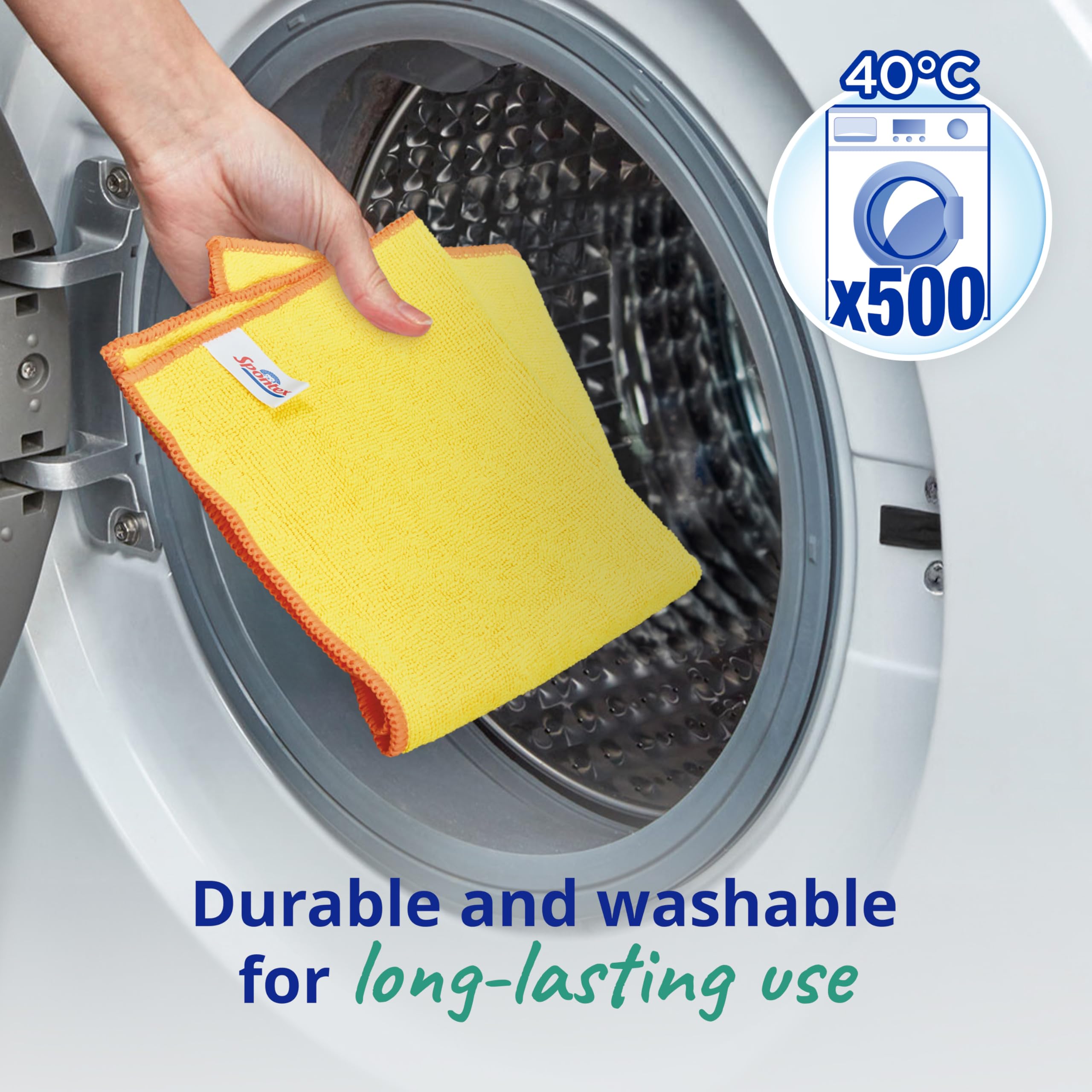 Spontex Microfibre Cleaning Cloths - 4 Count, 30x30cm, Assorted Colours | Kills 99% Bacteria 6