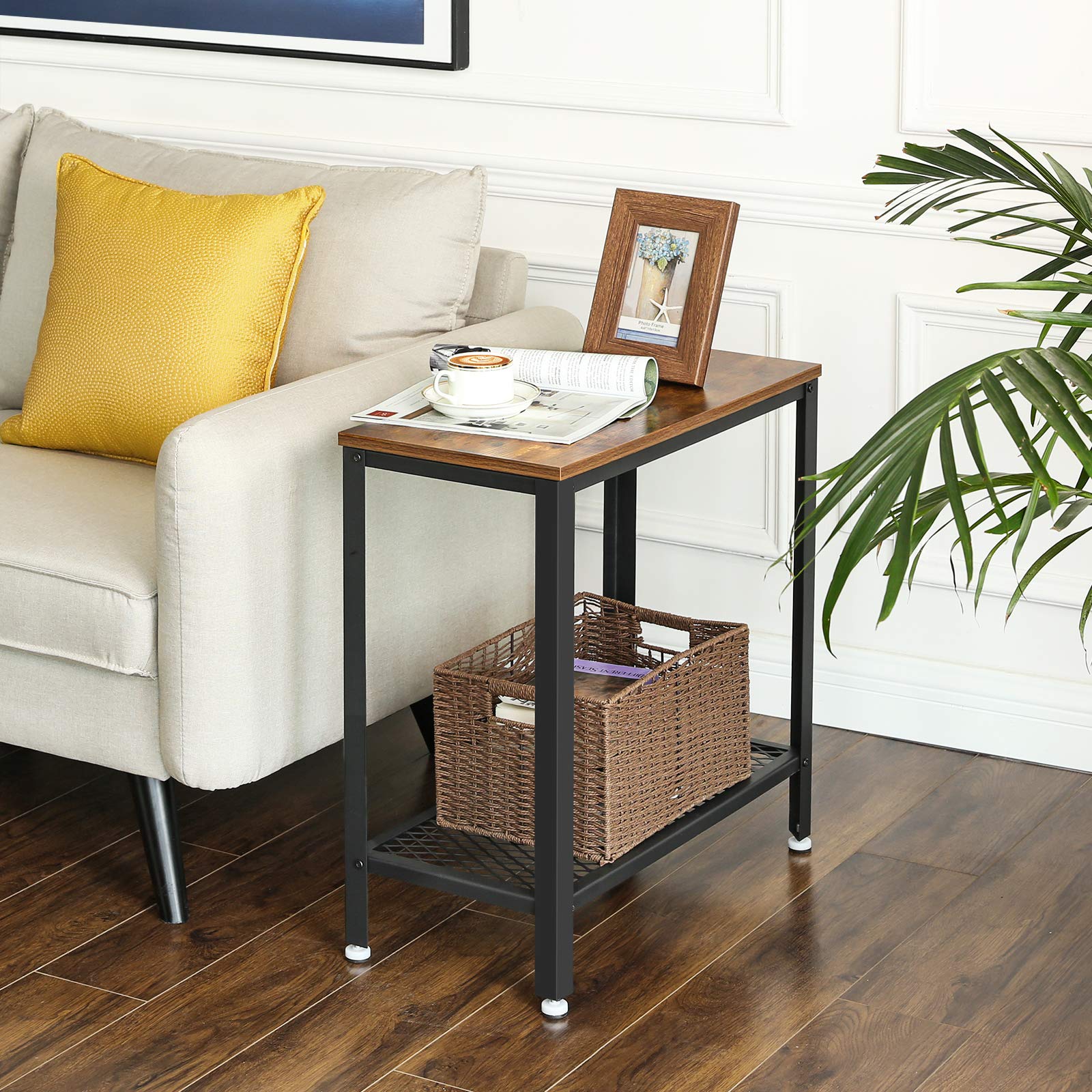VASAGLE Industrial Side Table - Rustic Brown/Black Steel Frame | 20kg Top Load | 60H cm 4