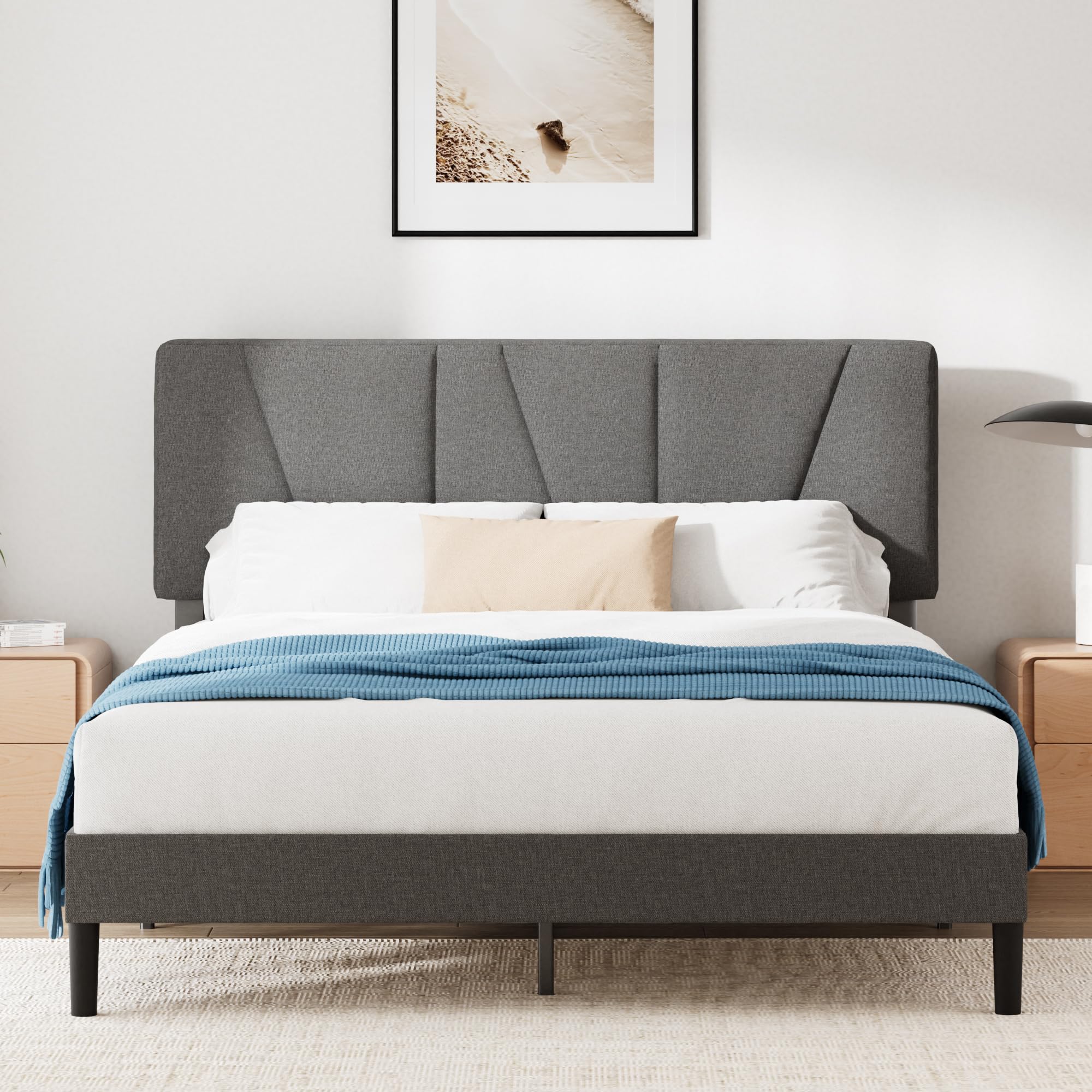 Zinus Maya Double Bed Frame with Headboard - 4ft6 (135 x 190 cm) - 11.8'' Height - Dark Grey 1