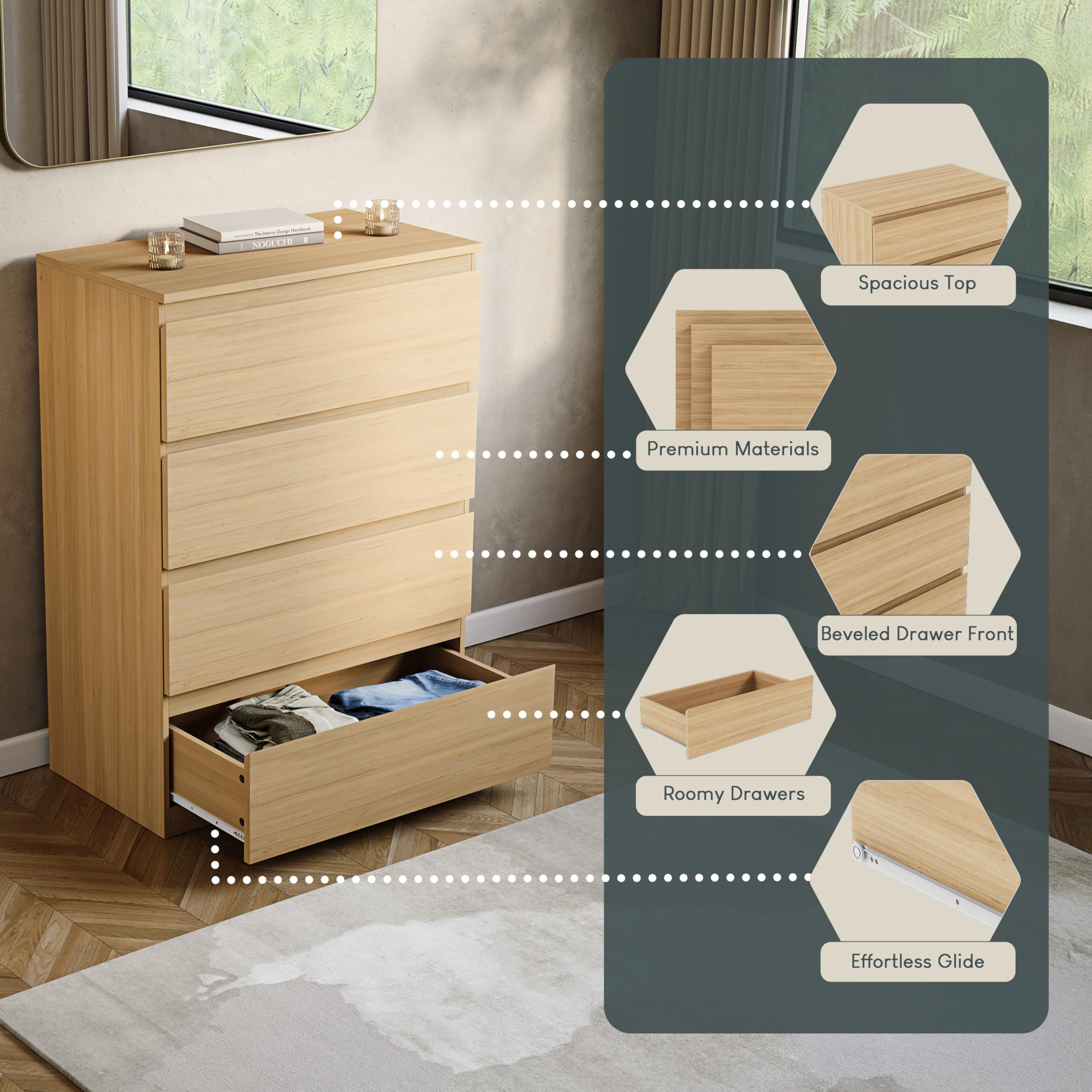 Vida Designs Denver 4 Drawer Chest of Drawers | Pine | 70W x 40D x 96H cm 5
