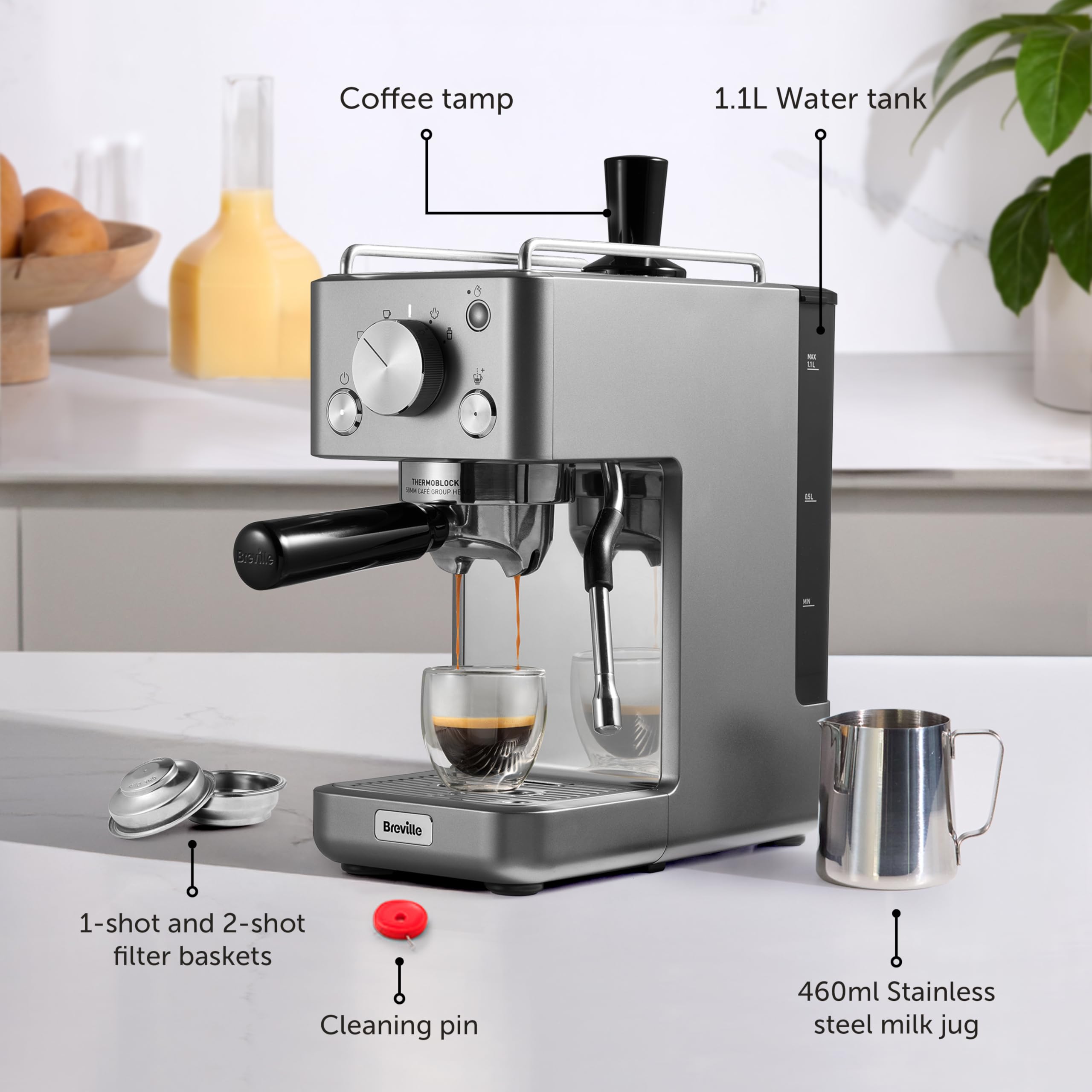 Breville Barista Slimline Espresso Machine - Integrated Milk Frother | Silver | VCF185 6