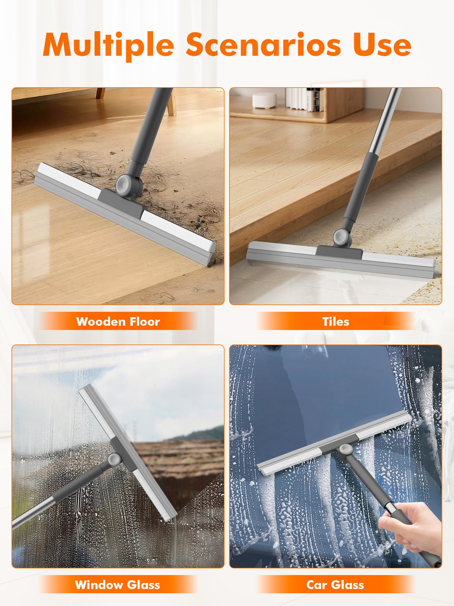 Ibergrif M34103 Floor Squeegee - 42cm Natural Silicone Blade | Telescopic Stainless Steel Handle up to 113cm 4