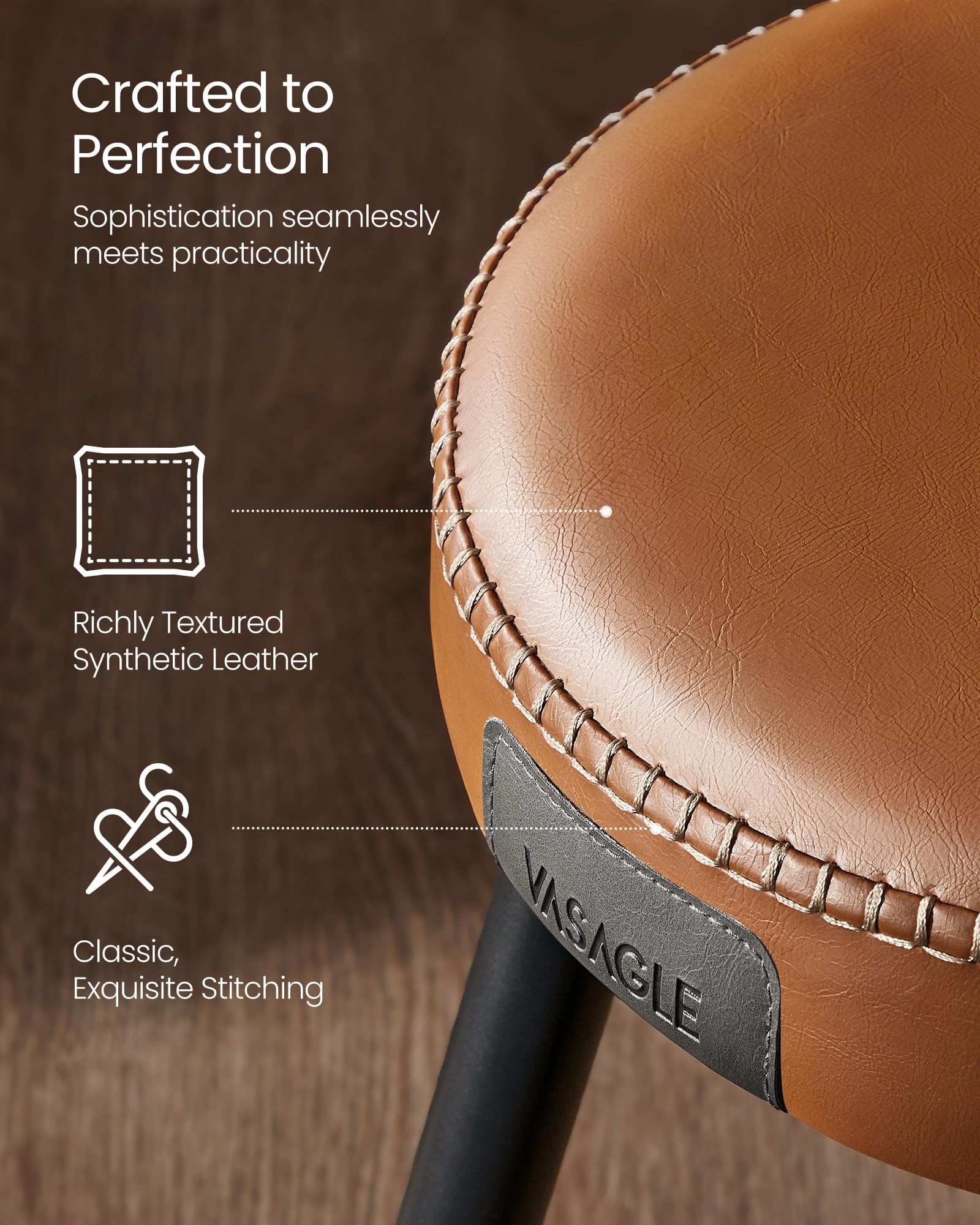 VASAGLE EKHO Collection Bar Stools Set of 2 - Caramel Brown | 51.6cm D x 76.2cm H 4