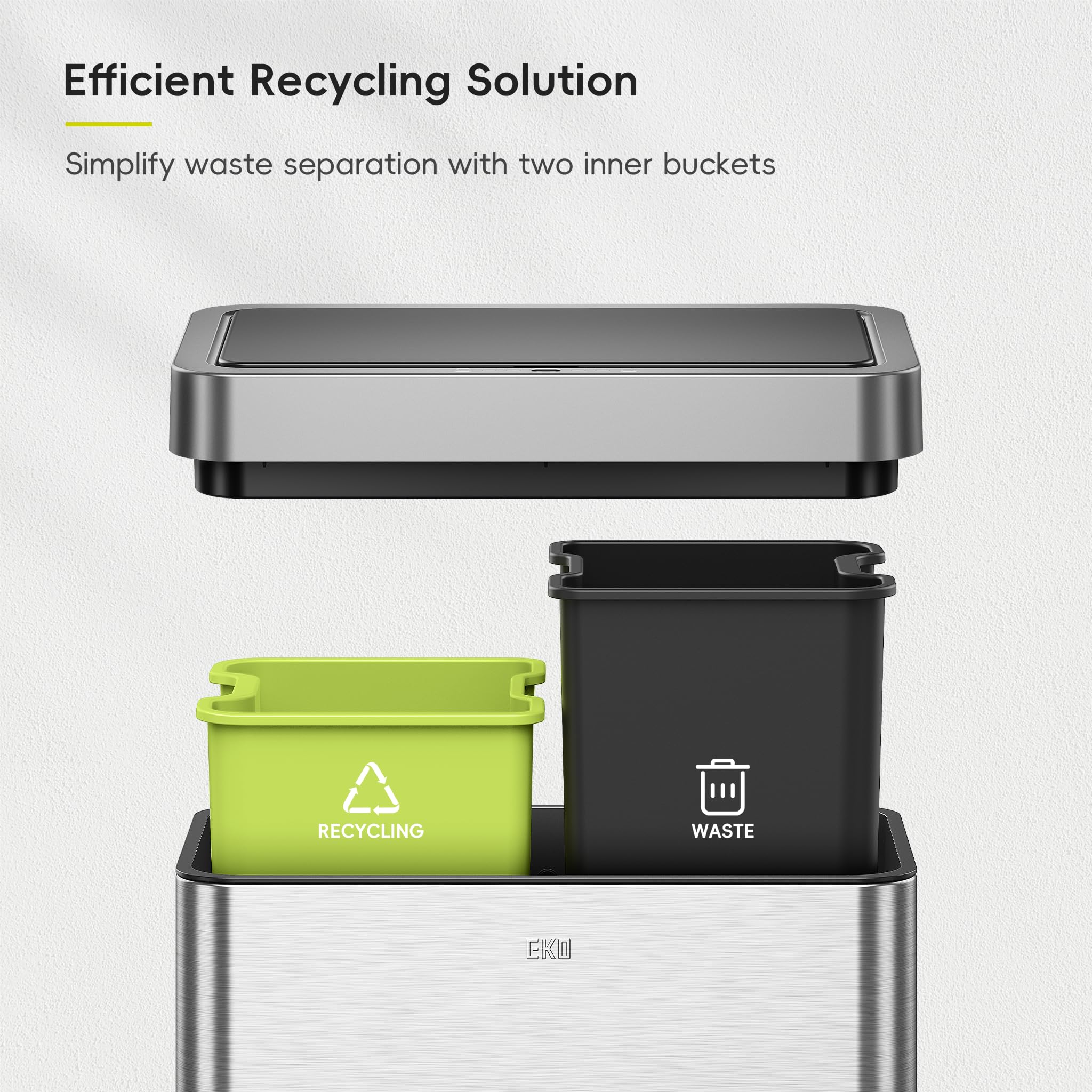 EKO Mirage X Automatic Sensor Kitchen Bin - 40L Dual Compartment Recycling | Stainless Steel 5