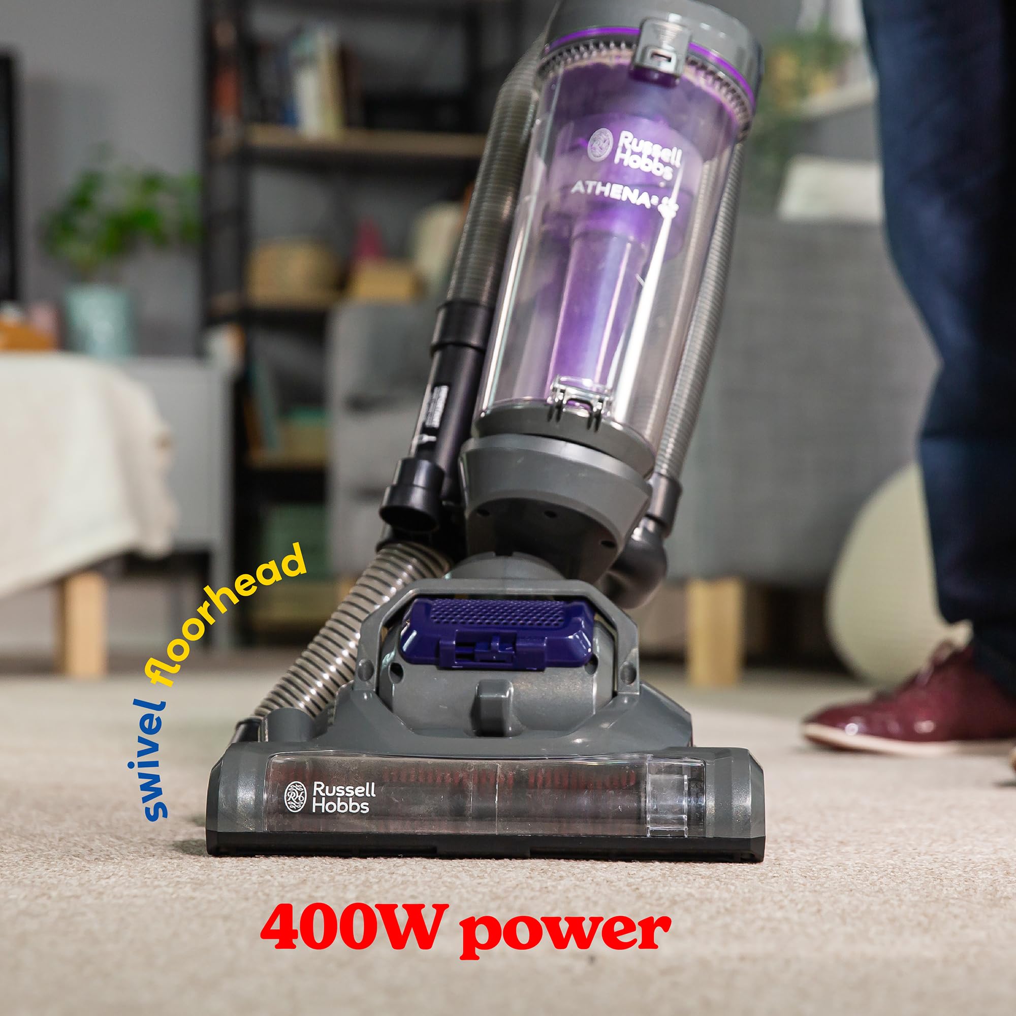 Russell Hobbs Athena2 Pet Upright Vacuum Cleaner - 400W Motor | 2L Capacity | Pet Turbo Tool 4