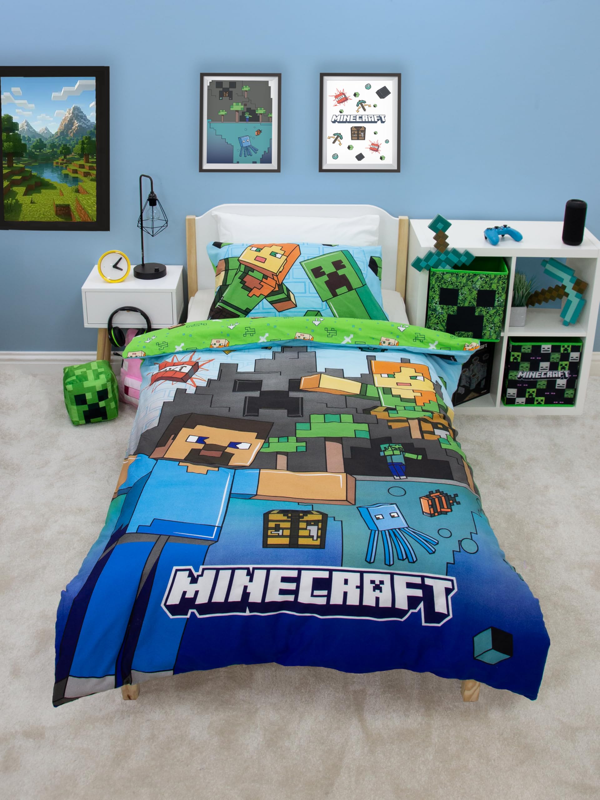 Character World Minecraft Reversible Single Duvet Cover Set | Polycotton Mix | UK Size 4