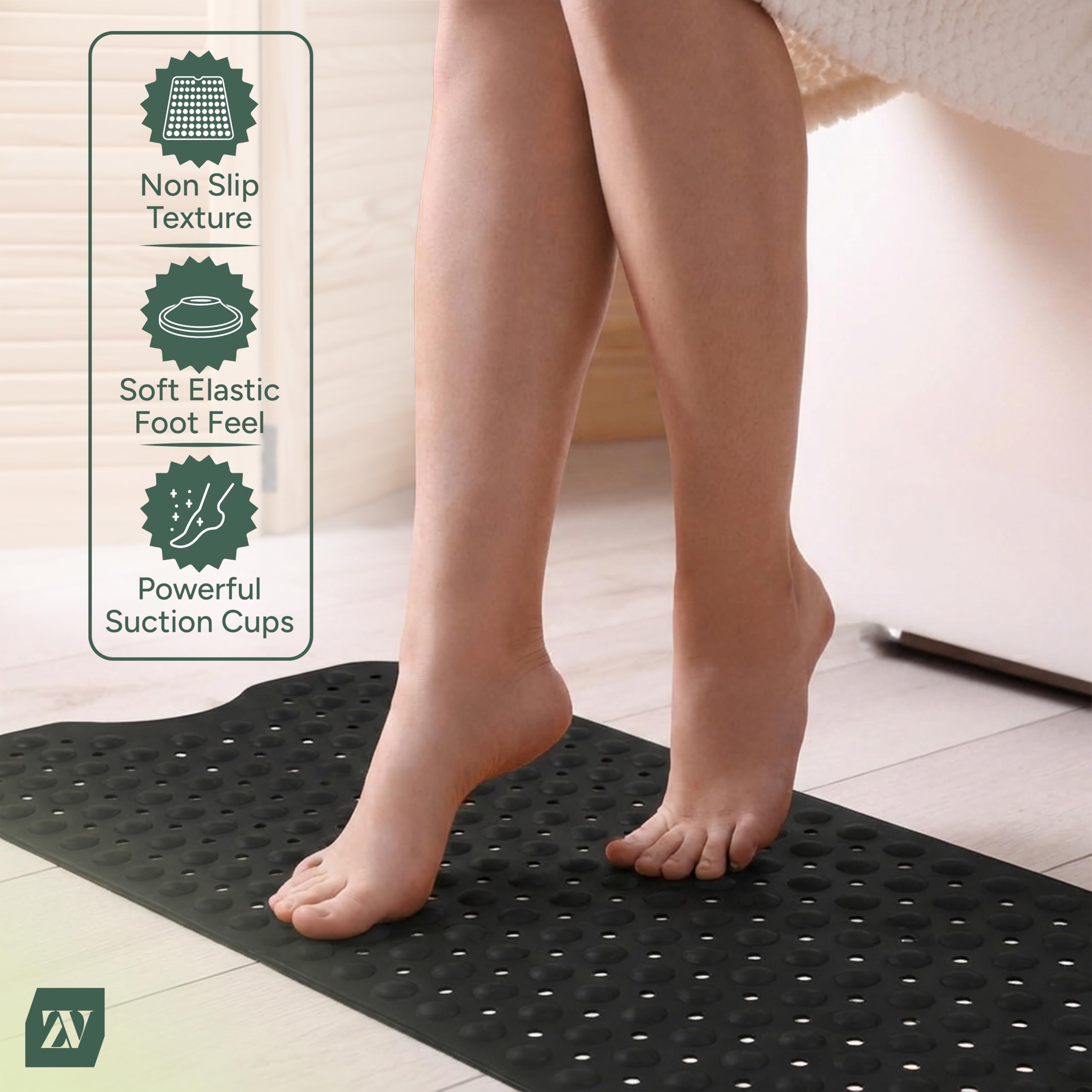Zuvo Extra Long Non-Slip Bathtub Mat - 100 x 40cm Black PVC Anti-Mold 3