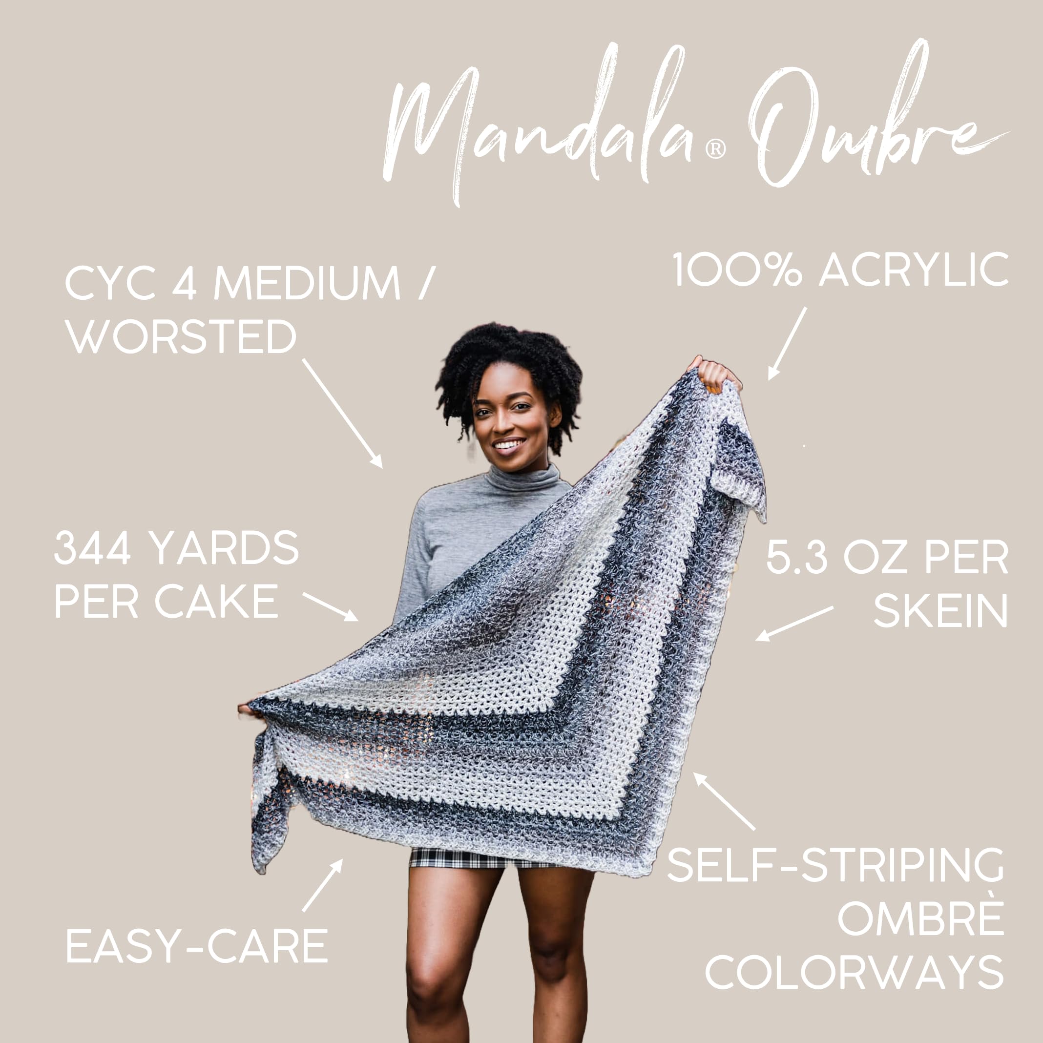Lion Brand Yarn Mandala Ombre Yarn - 100% Acrylic, CYC #4 Medium | 344 yd. | Felicity 4