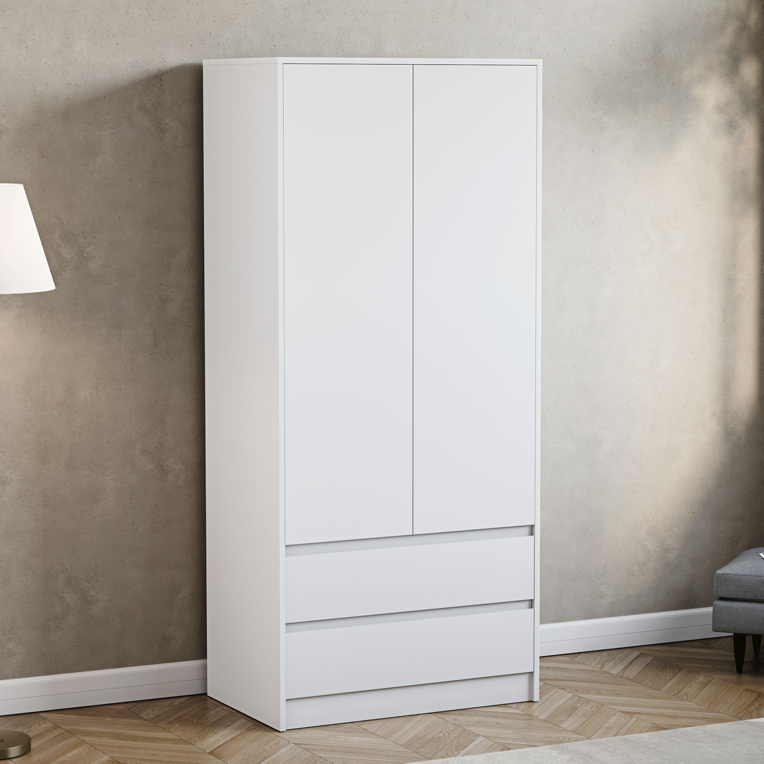 Vida Designs Denver 2 Door Wardrobe with 2 Drawers | H170 x W76 x D47 cm | White 1