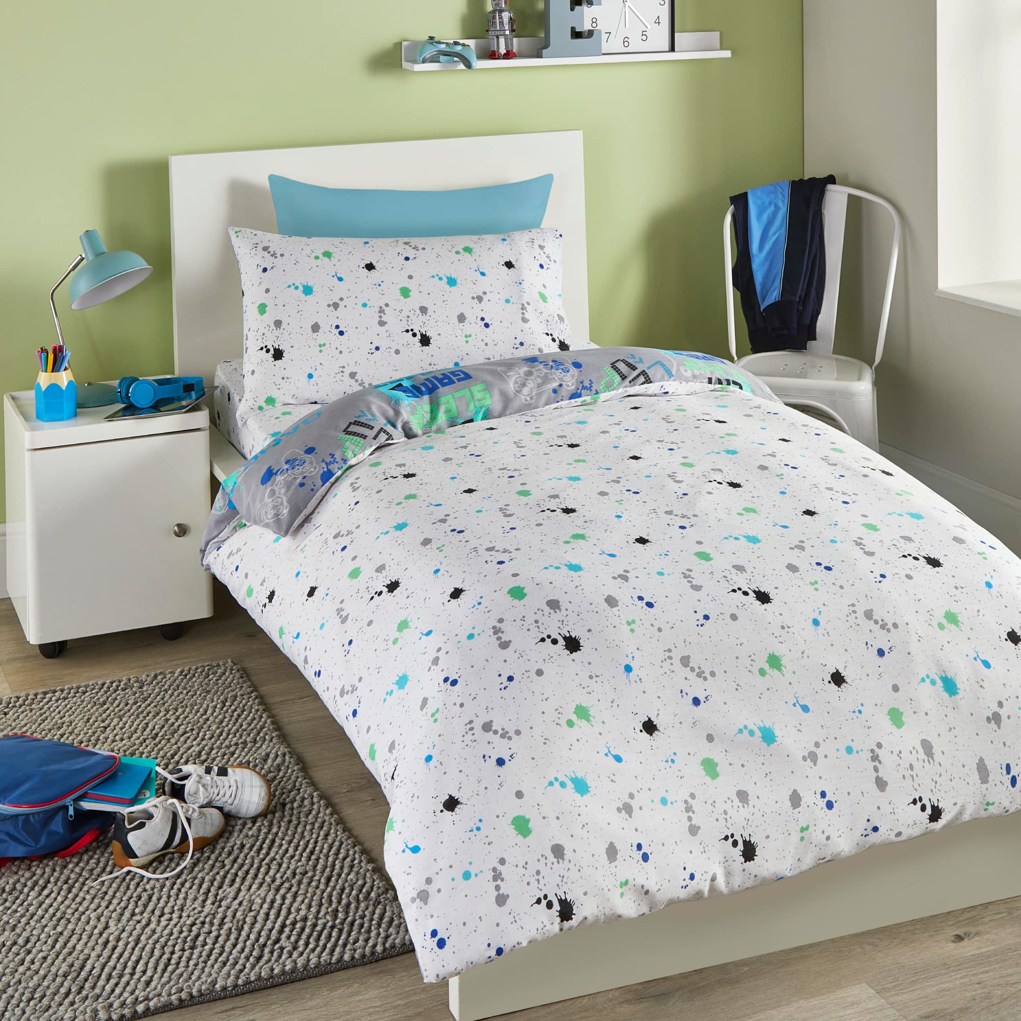 Bedlam Game Glow Grey Reversible Duvet Cover Set - Single Size 140x200cm - Glow-in-the-Dark 4