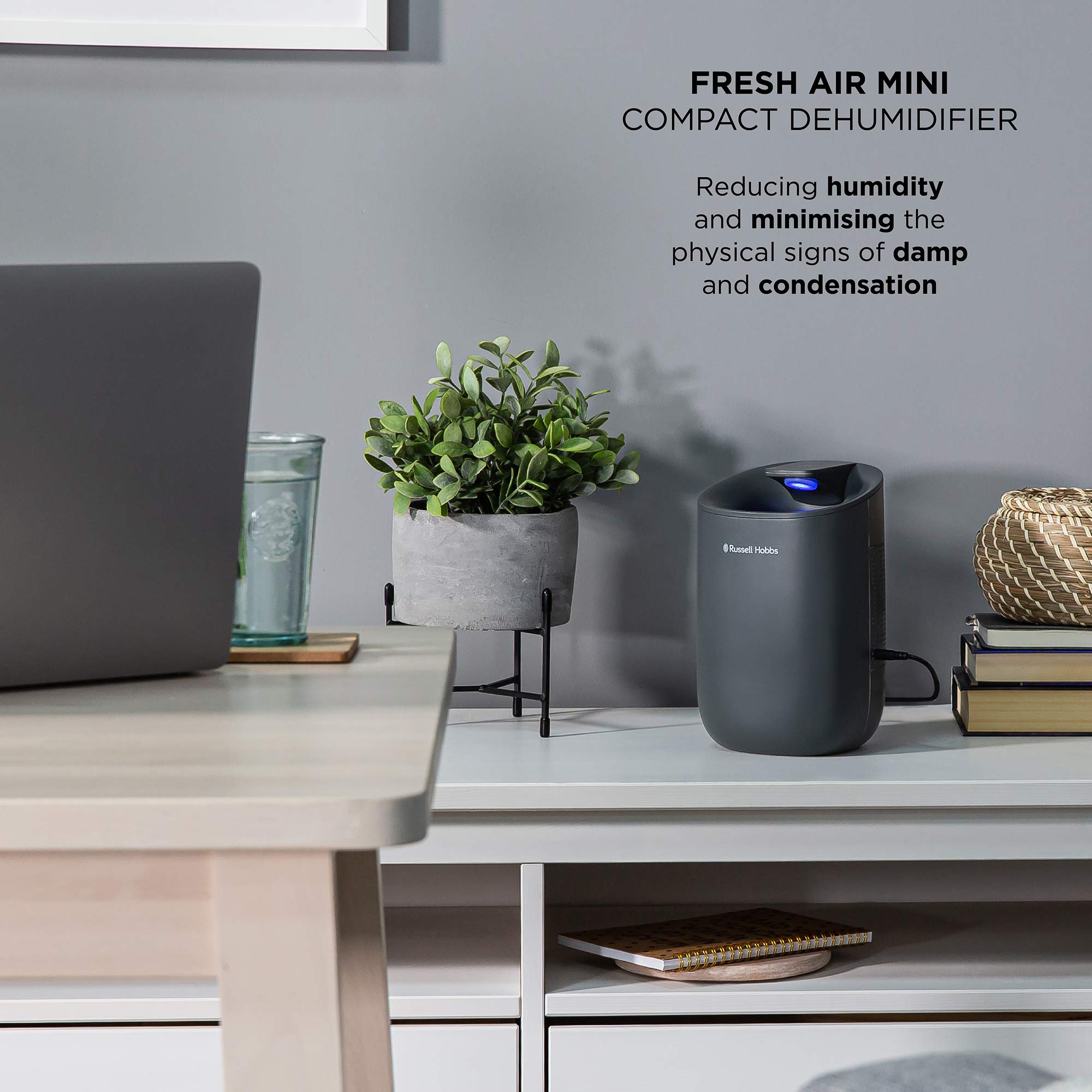 Russell Hobbs Fresh Air Mini Dehumidifier - 300ml/day Extraction | 15m² Coverage | Grey 2
