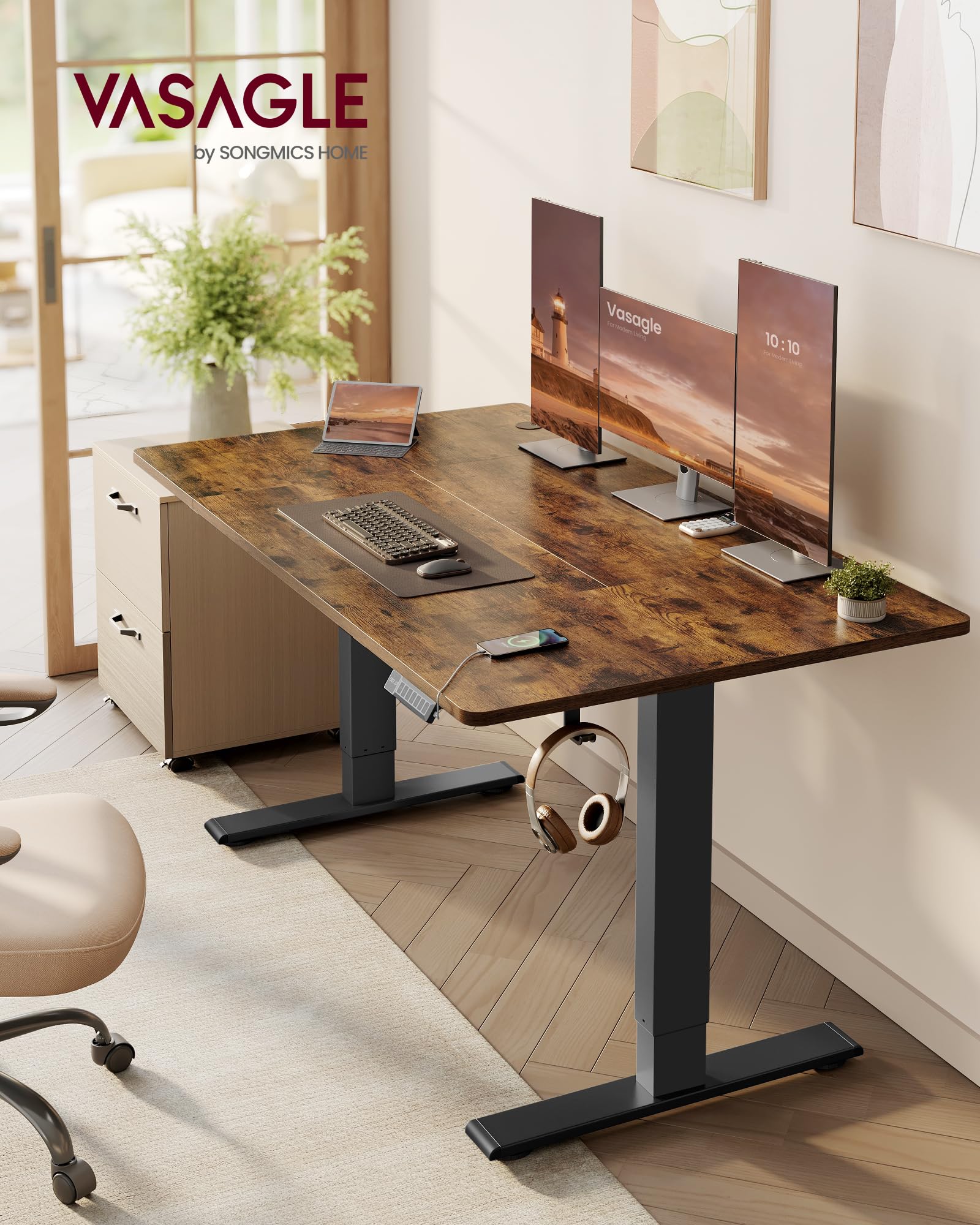 VASAGLE Electric Standing Desk - Spacious 140x80cm Desktop | USB-C Port | Quiet Lift 72-120cm