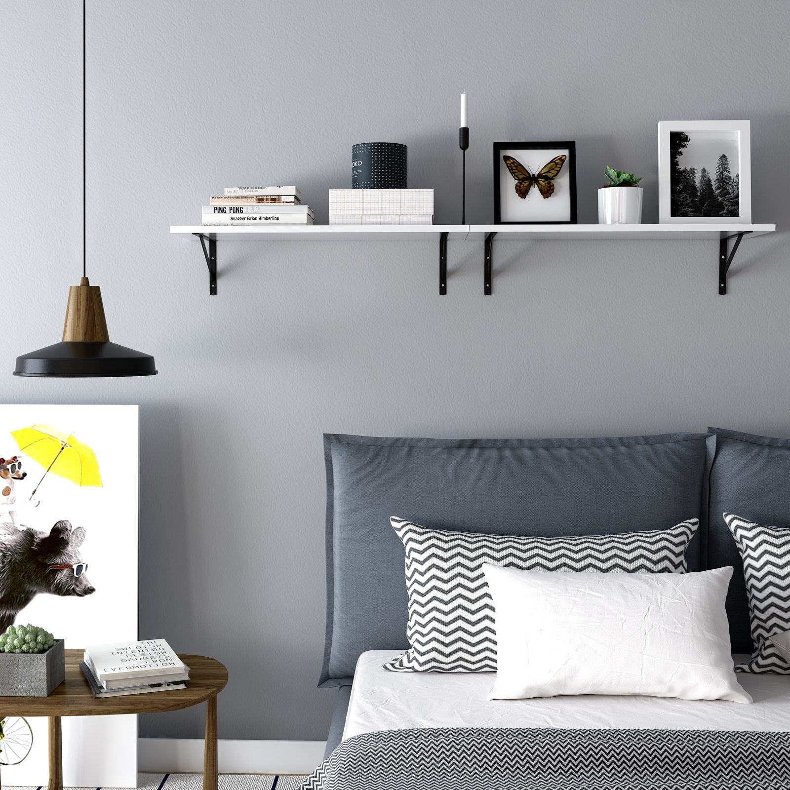 SONGMICS Set of 2 Floating Wall Shelves - White Engineered Wood | 60 x 21 cm | Max Load 15kg Each 2