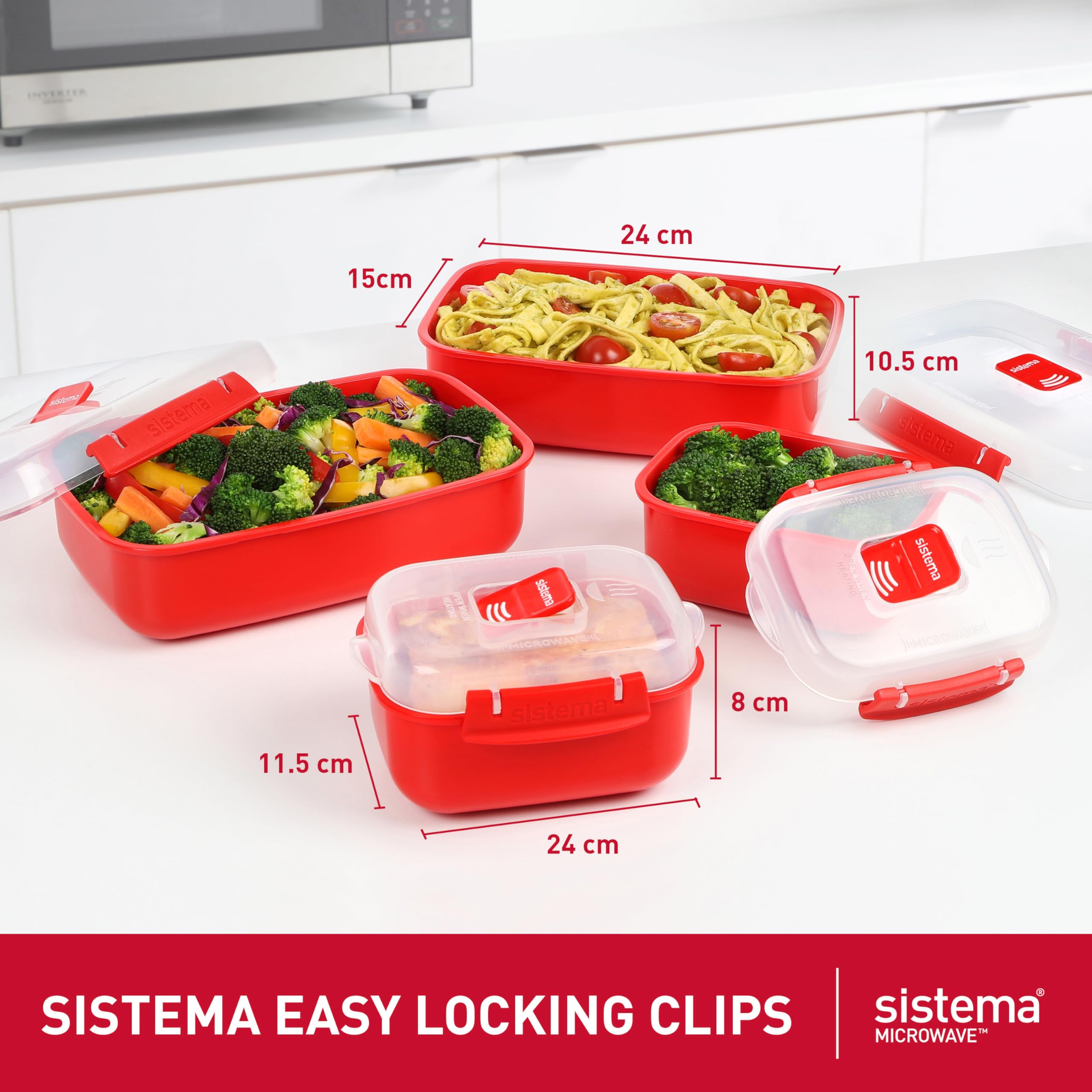 Sistema Heat and Eat Microwave Container Set - 4 Count (2 x 1.25L, 2 x 525ml) Rectangular, Red, BPA-Free 2