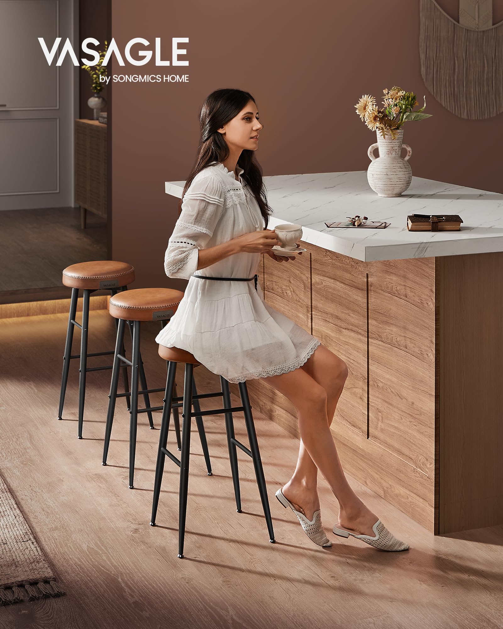VASAGLE EKHO Collection Bar Stools Set of 2 - Caramel Brown | 51.6cm D x 76.2cm H 8
