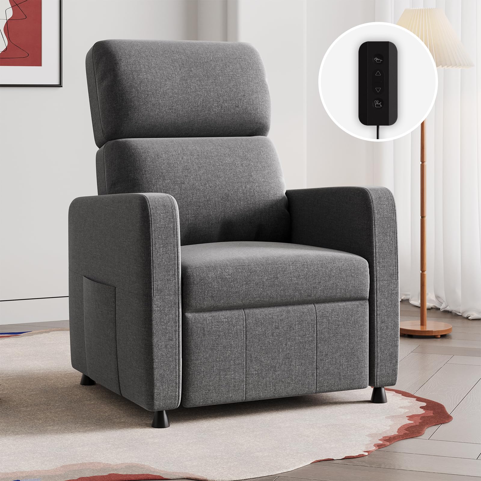 JUMMICO Electric Recliner Armchair - Grey Fabric, Stepless Adjustment up to 155°