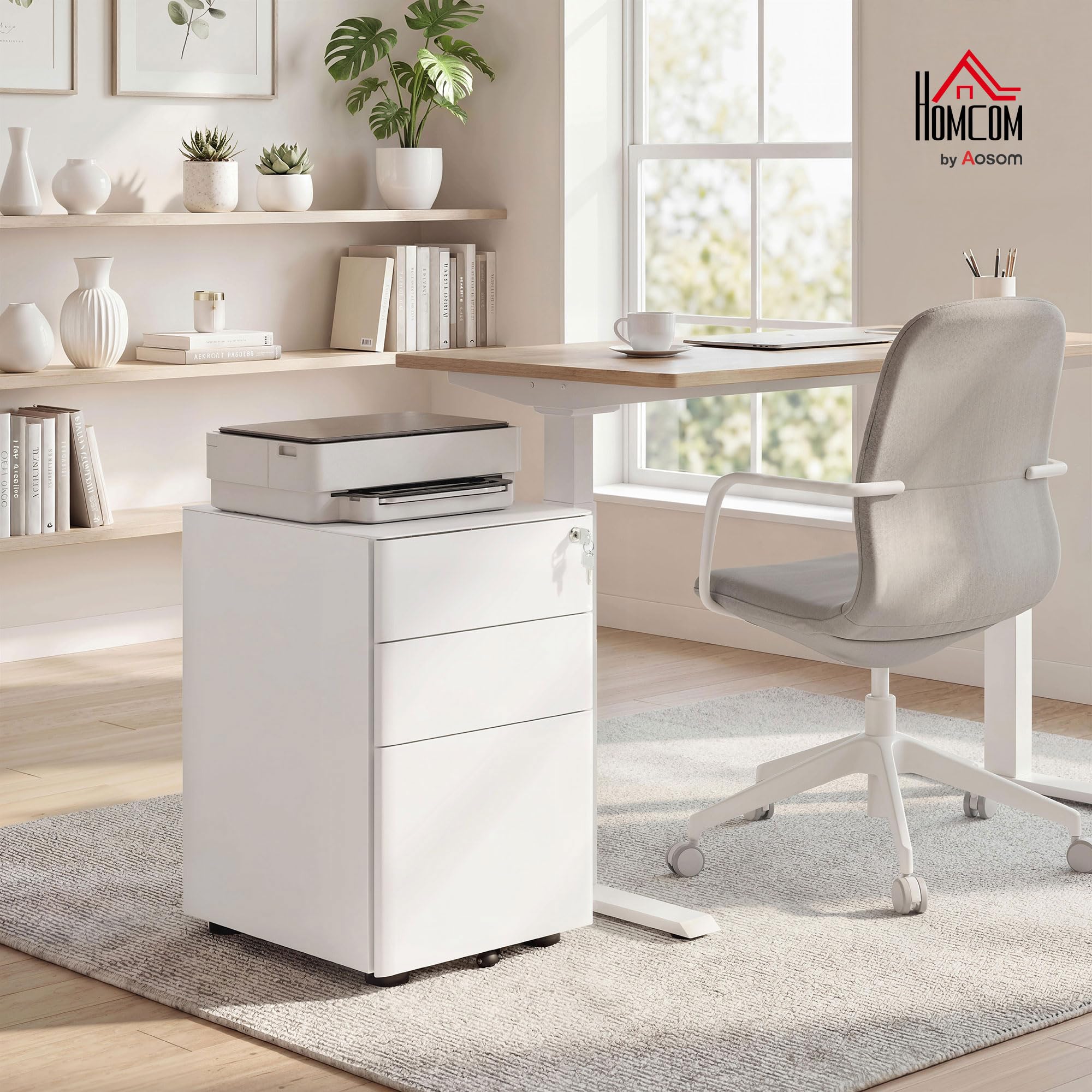 Vinsetto 3-Drawer Mobile File Cabinet - Steel, Lockable, A4/Legal/Letter Support | White