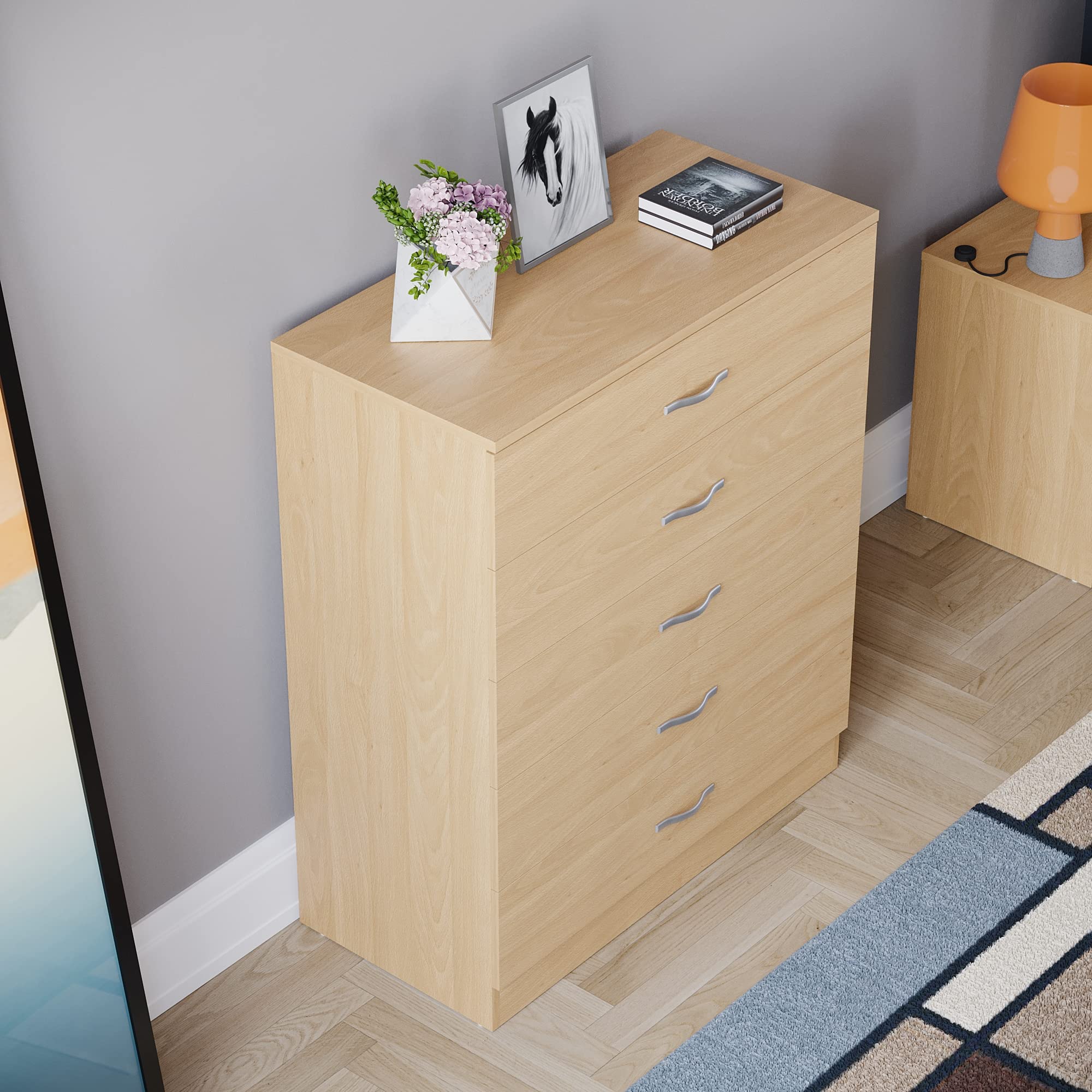 Vida Designs Riano 5 Drawer Chest - Pine Finish | Engineered Wood | 75W x 36D x 90H cm 7