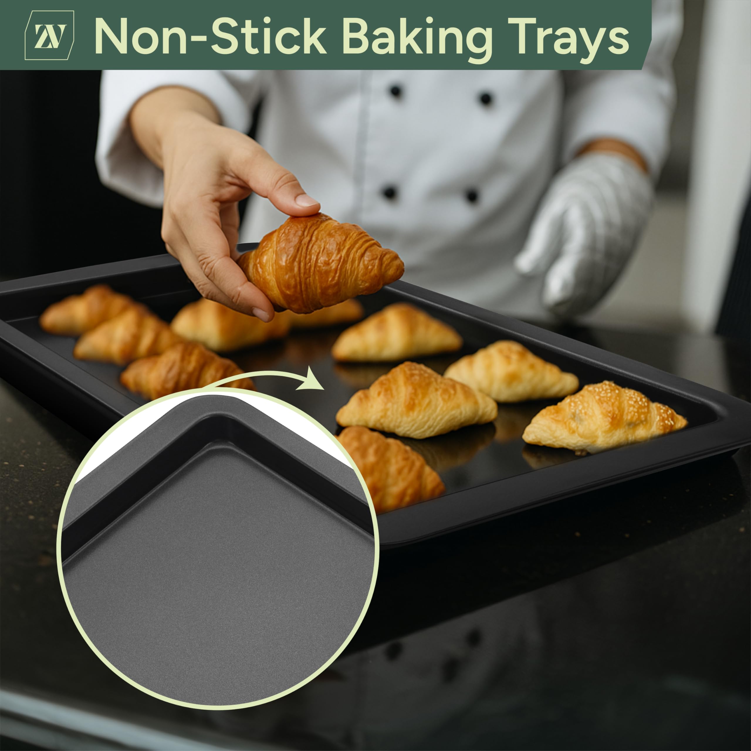 Zuvo Carbon Steel Baking Sheets - 3 Pack Non-Stick Oven Trays | 32cm 3