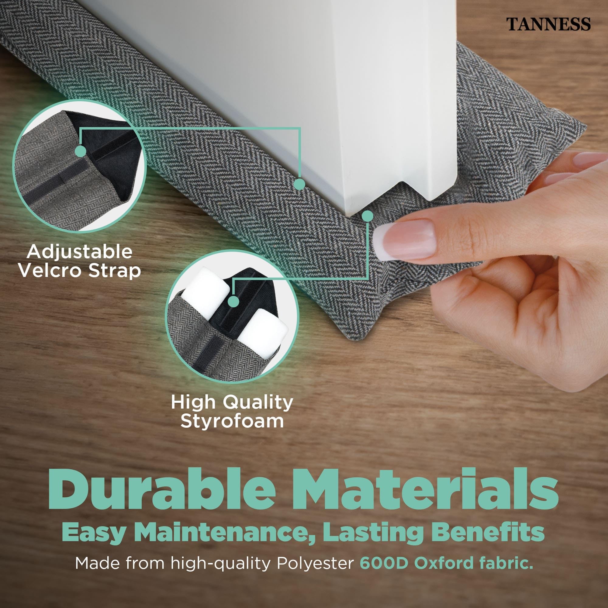 TANNESS Double-Sided Door Draft Excluder - Adjustable 70-90cm Fit | Waterproof Polyester 6