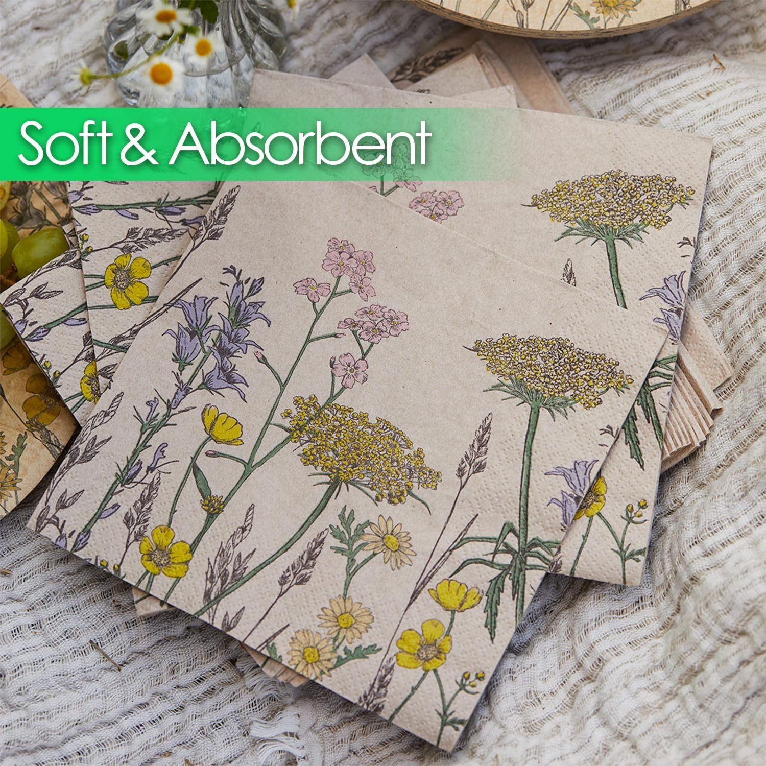 Talking Tables Table Kind Recycled Paper Napkins - 100 Pack, 2ply, 33cm Wildflower Floral 10