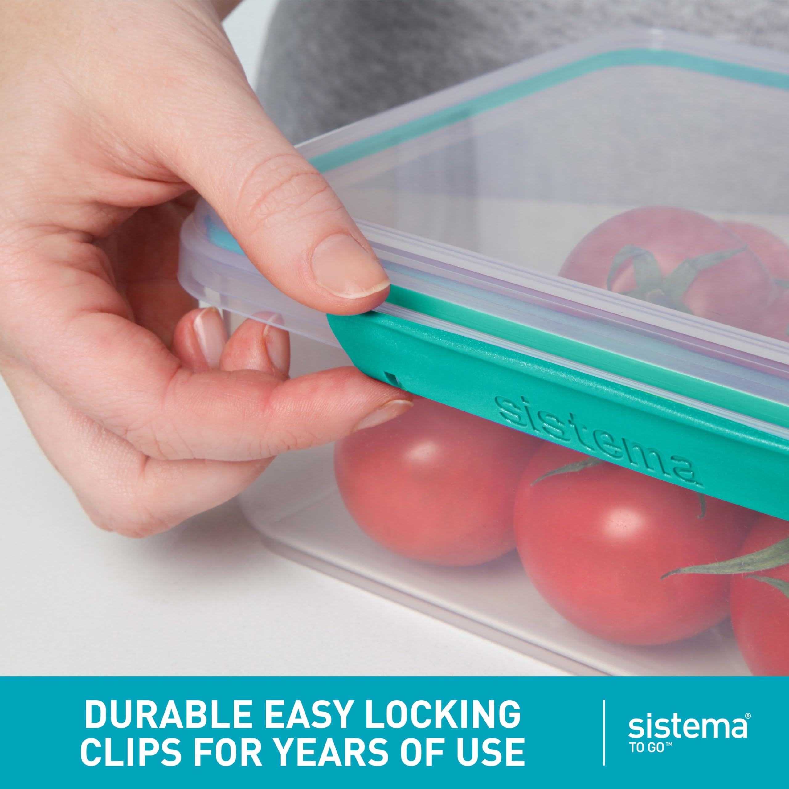 Sistema Bento Box Lunch Container - 1.65L Compartments, Hinged Lid | 2 Count Minty Teal & Ocean Blue 3