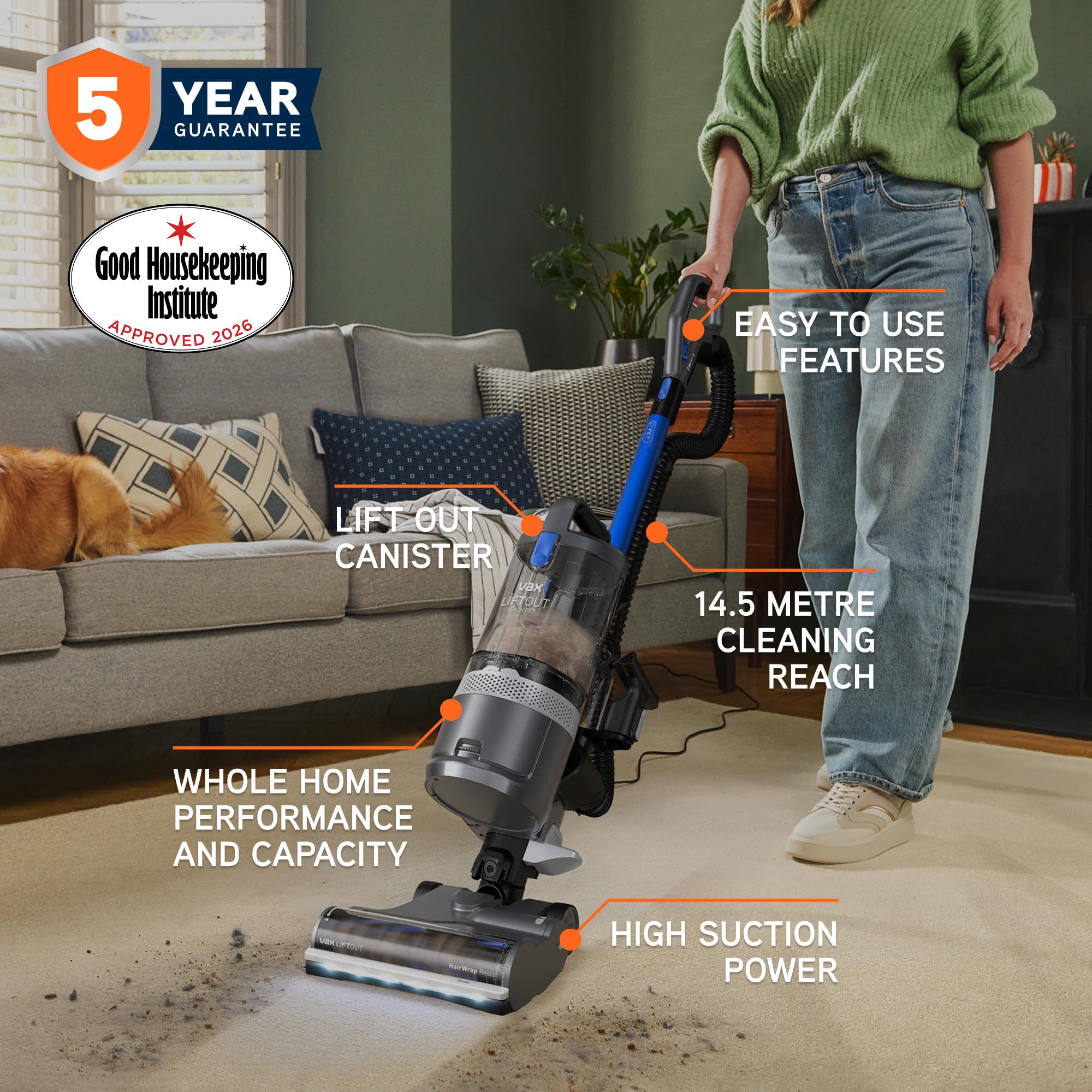 Vax LiftOut Reach Pet Corded Upright Bagless Vacuum Cleaner - 600W, 6.4kg, 2L Capacity 2