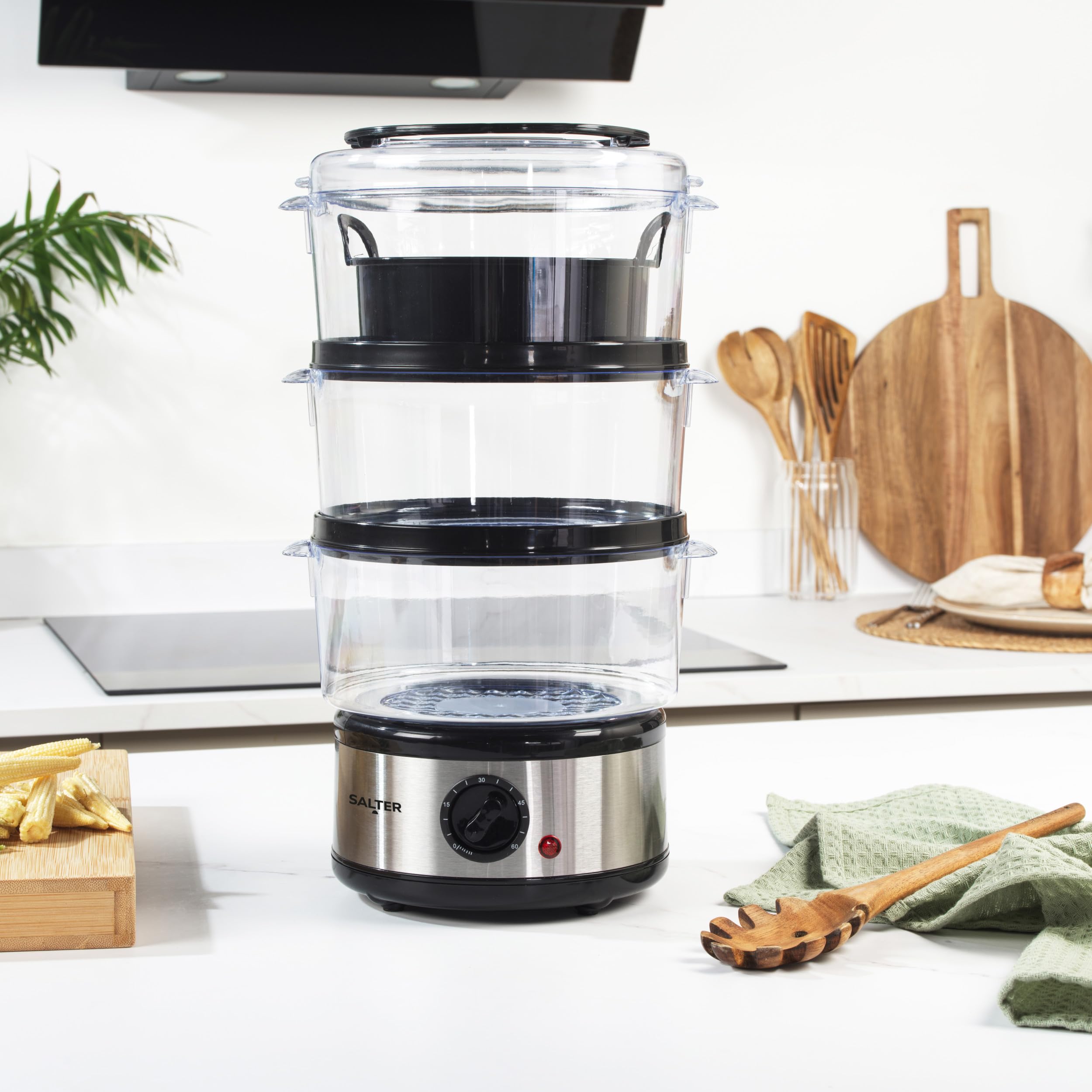 Salter Electric Food Steamer - 7.5L Capacity, 3-Tier Stackable Baskets | 500W | Stainless Steel 7