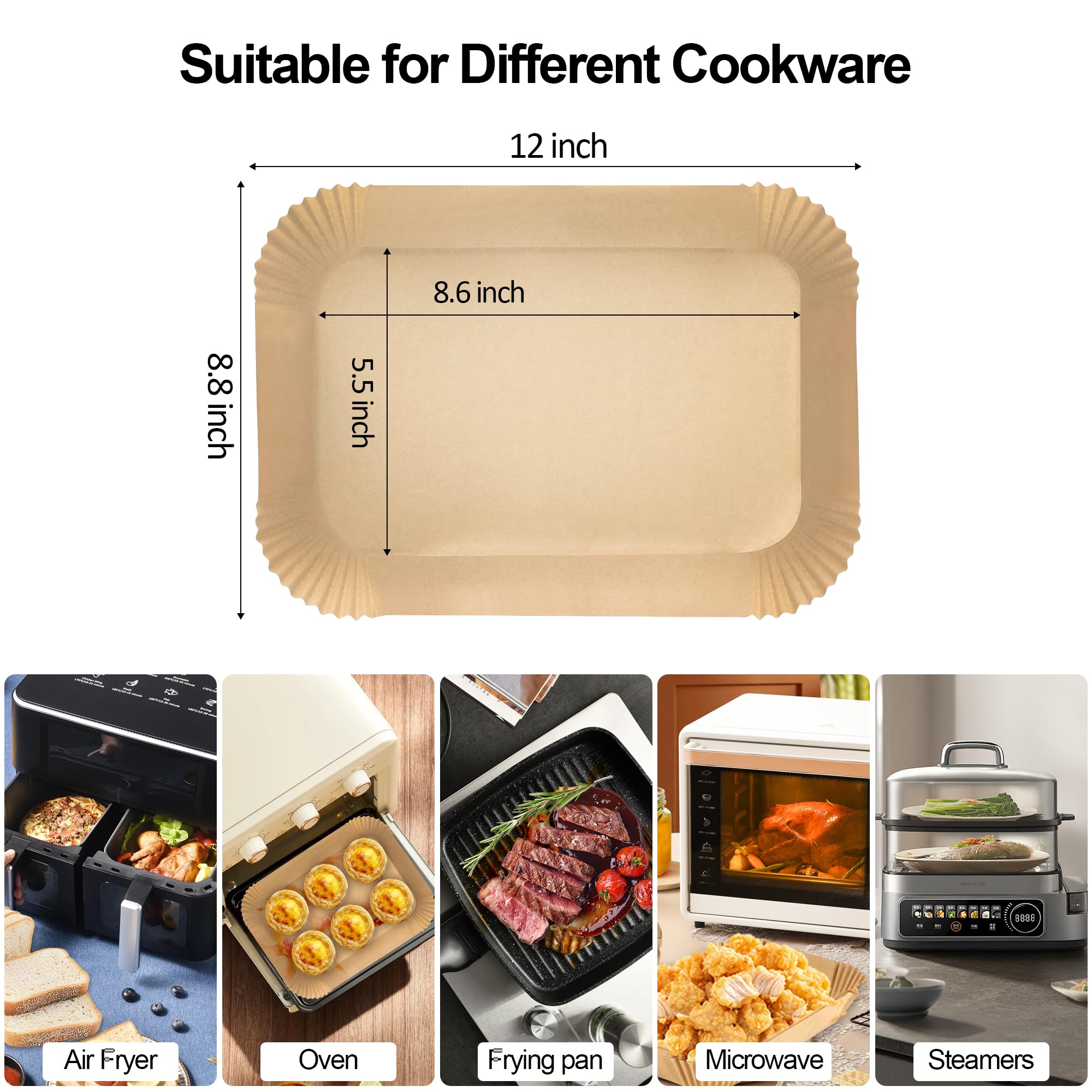 KitchenBoss 120Pcs Air Fryer Liners - 8.6x5.5in Rectangular Parchment for Dual Basket Fryers 2
