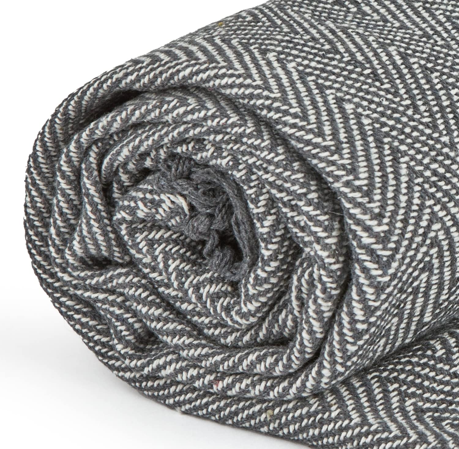 Emma Barclay Herringbone Throw Blanket - 100% Recycled Cotton | Silver Grey | 50x60 Inches (127x152cm) 2
