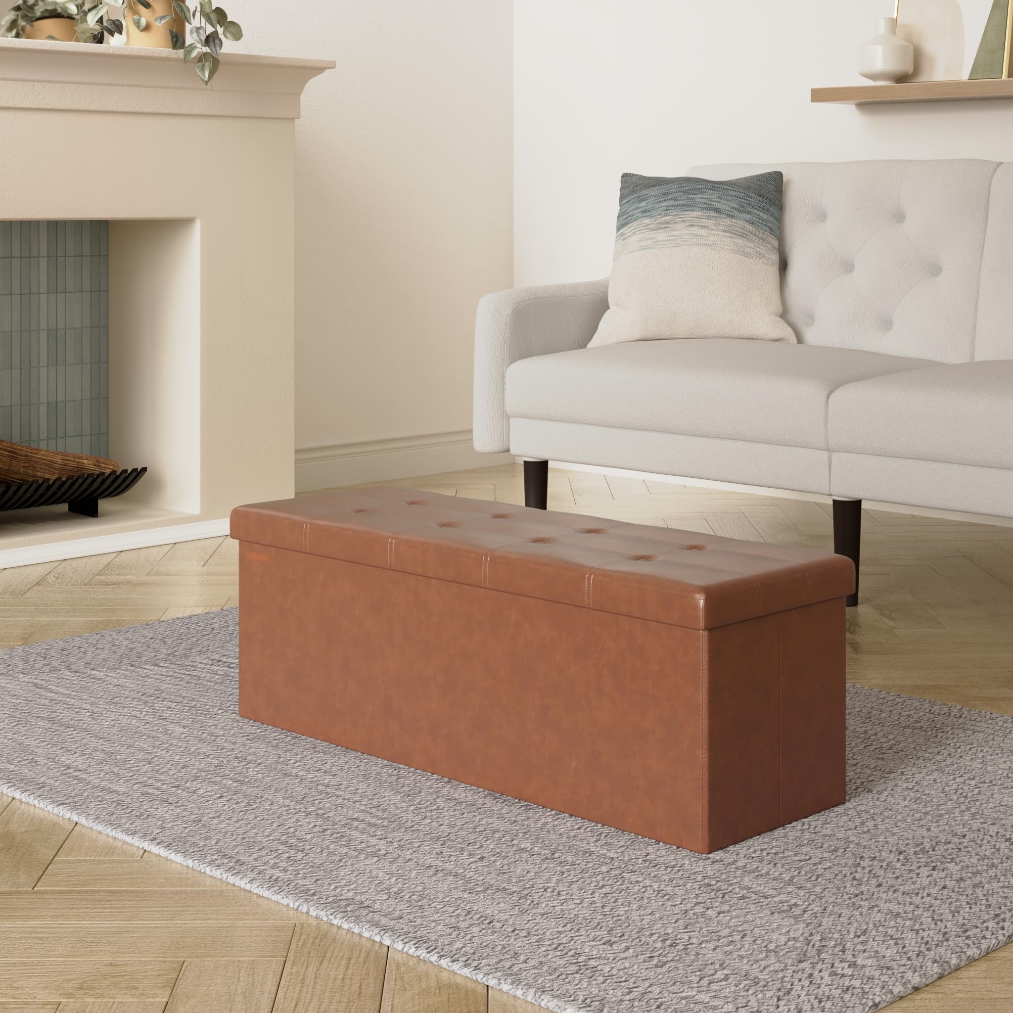 SONGMICS MAZIE Storage Ottoman Bench - 110 cm Folding Foot Rest | Coffee Brown | 300 kg Capacity 2