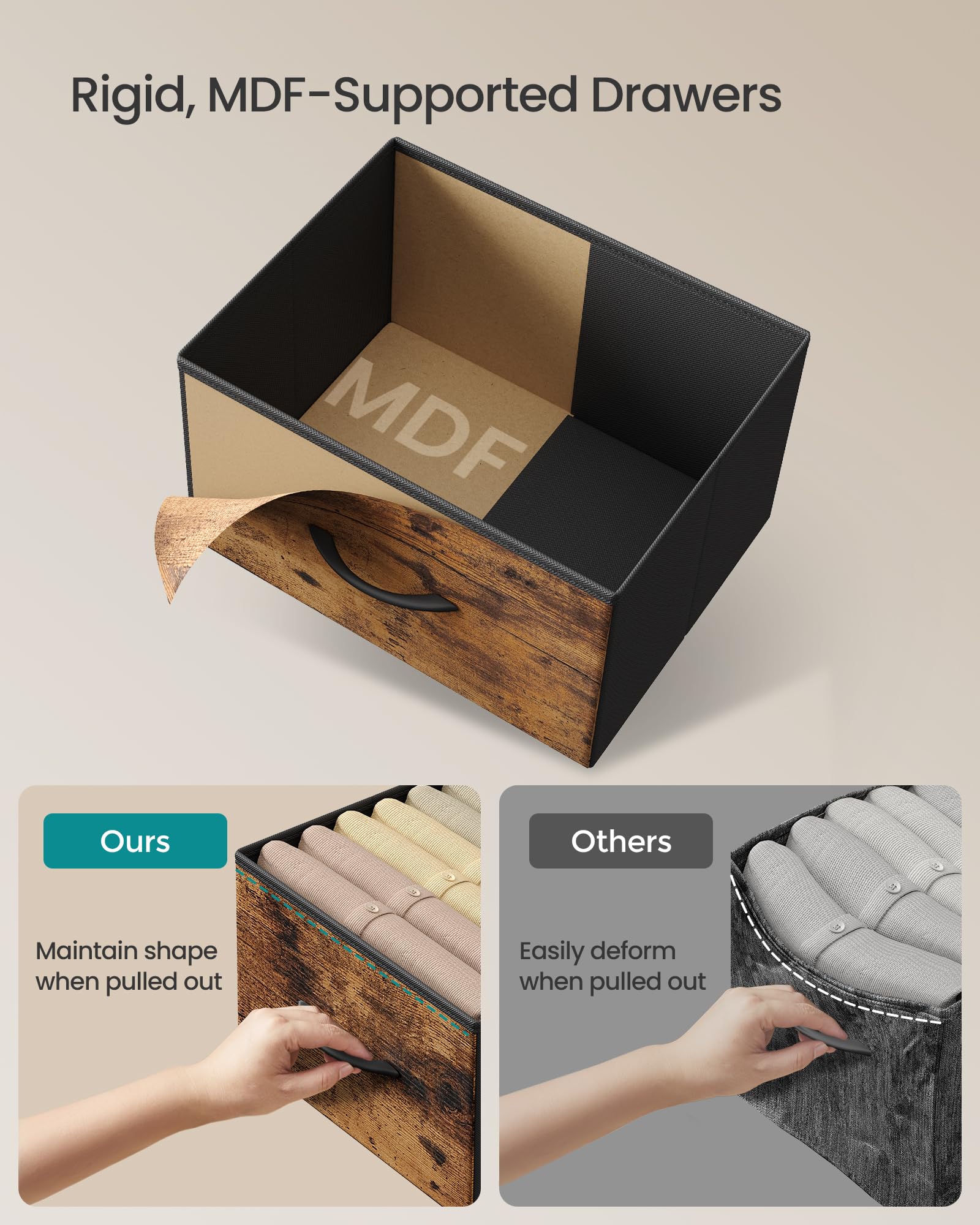 SONGMICS Chest of Drawers - 9 Storage Drawers | Steel Frame | Rustic Brown & Ink Black 5